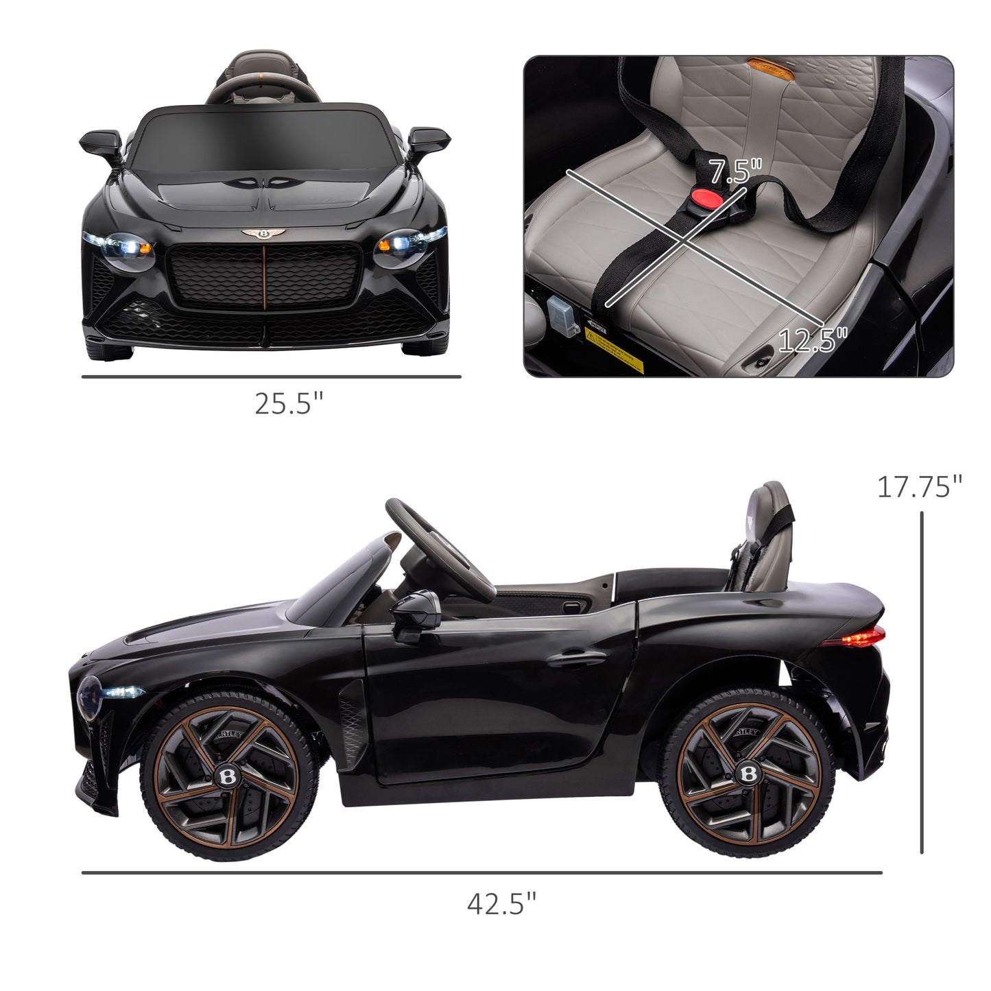 Aosom Bentley Bacalar Licensed Kids Ride on Car with Butterfly Doors, 12V Electric Car for Kids with Remote Control, Suspension System, Horn, Music, Lights, Black