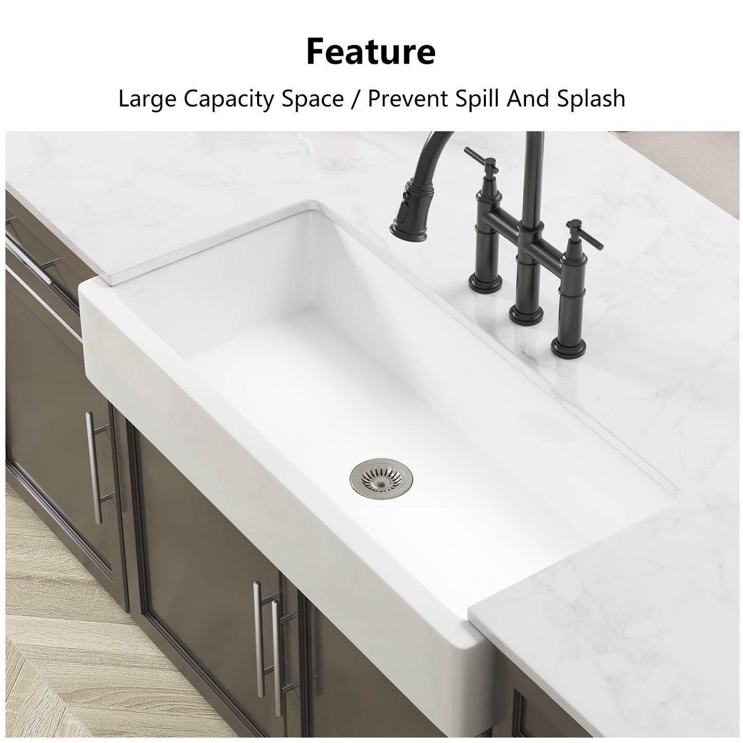 Elegant 37-Inch White Fireclay Farmhouse Kitchen Sink