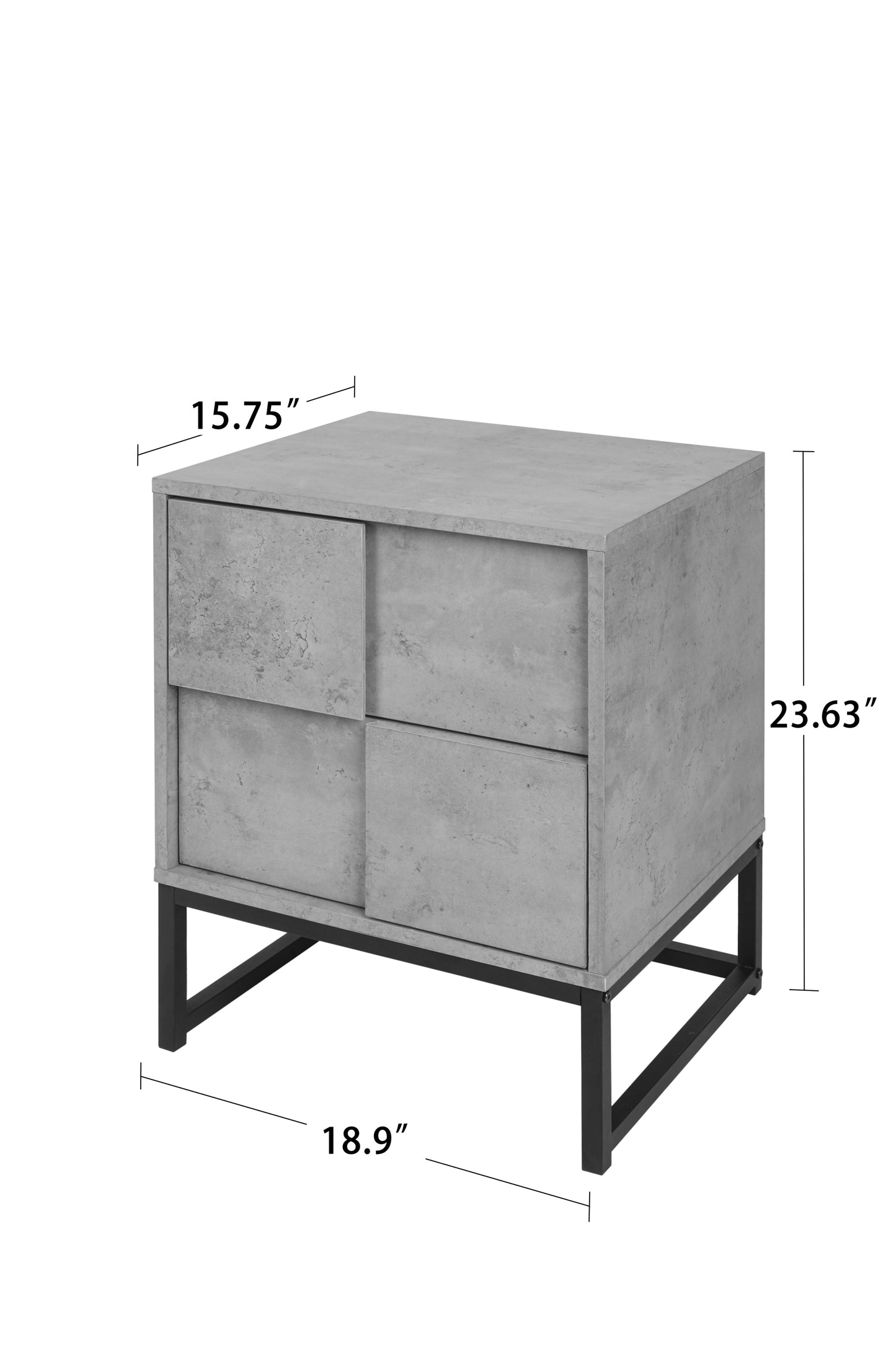 Set of 2, 2 Drawer Nightstand, Geometric Elements, Cement Grey, for Bedroom, Living Room and Study