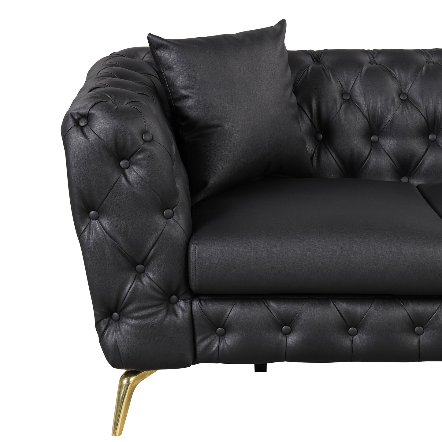 Modern Black Upholstered Sofa with Button Tufted Back and Metal Legs