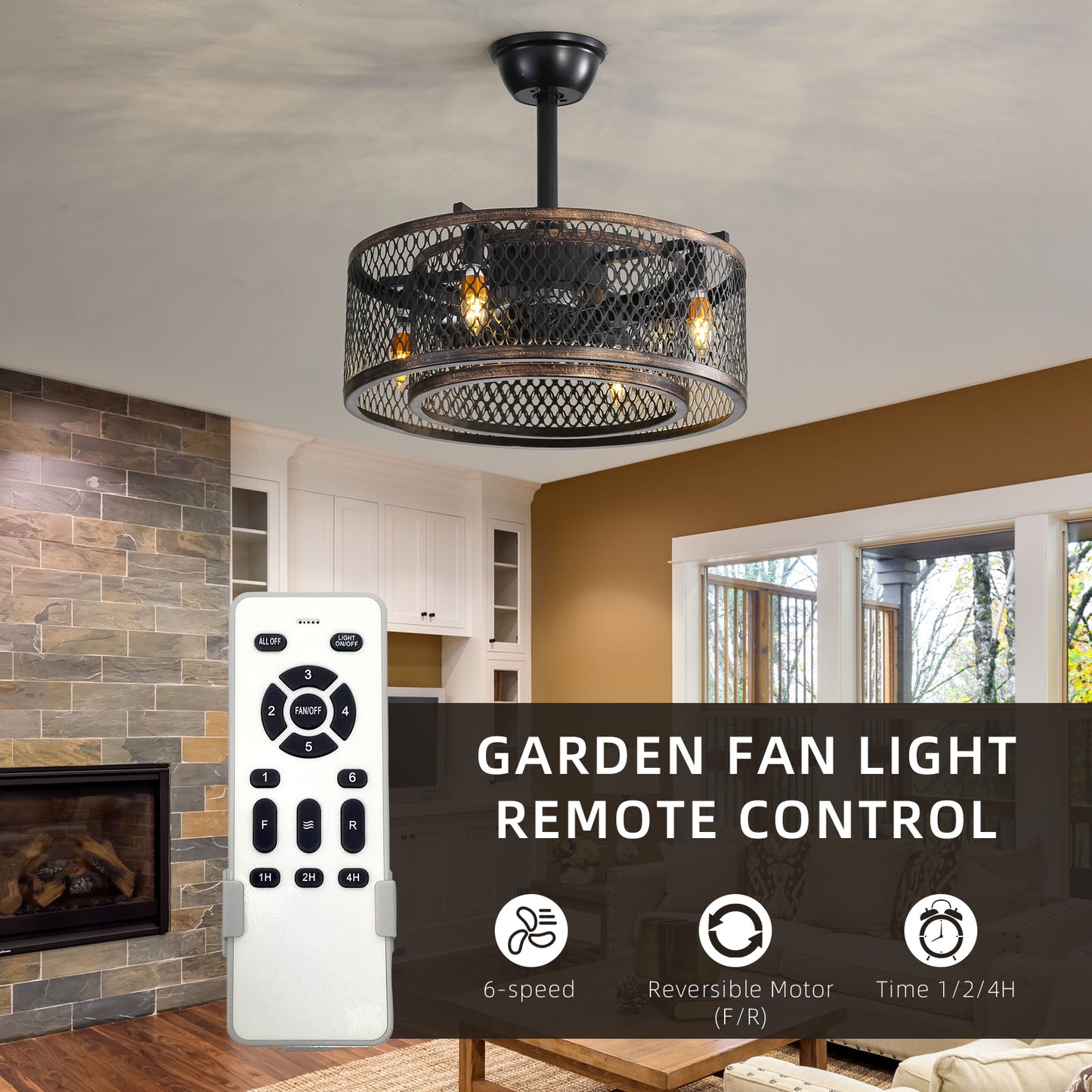 Caged Ceiling Fan with Lights and Remote Control - 20 inch