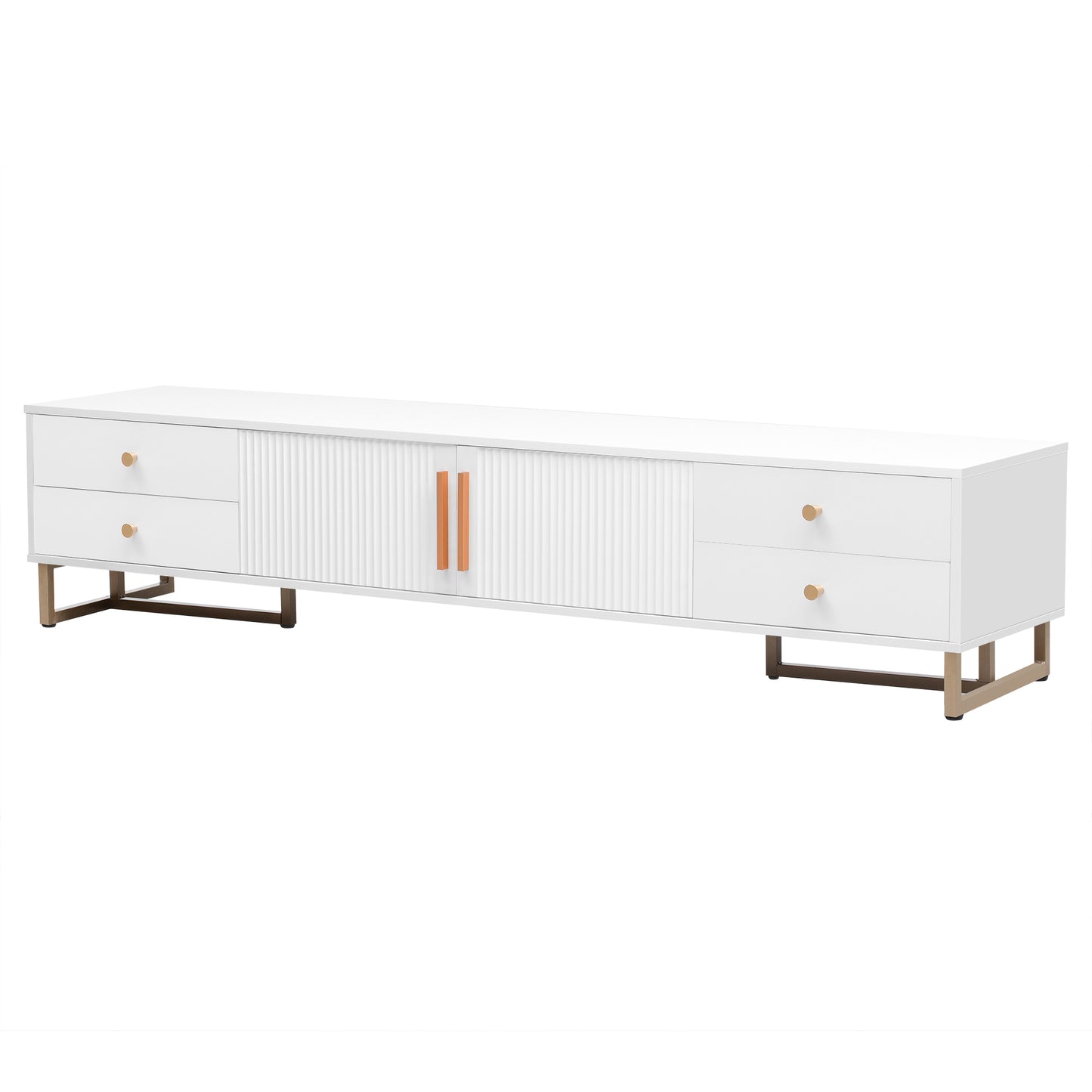 Modern White TV Stand with Storage Drawers and Cabinet