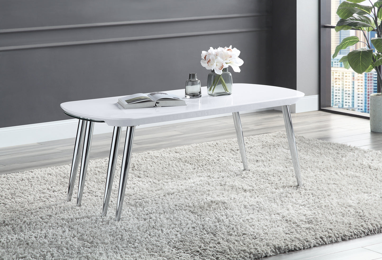 Sleek White & Chrome Finish Patina Coffee Table LV00363