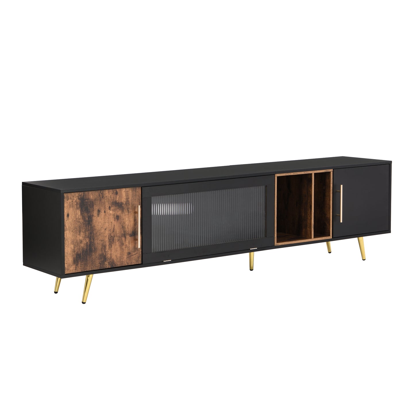 Elegant Black and Gold Two-Tone TV Stand with Adjustable Storage