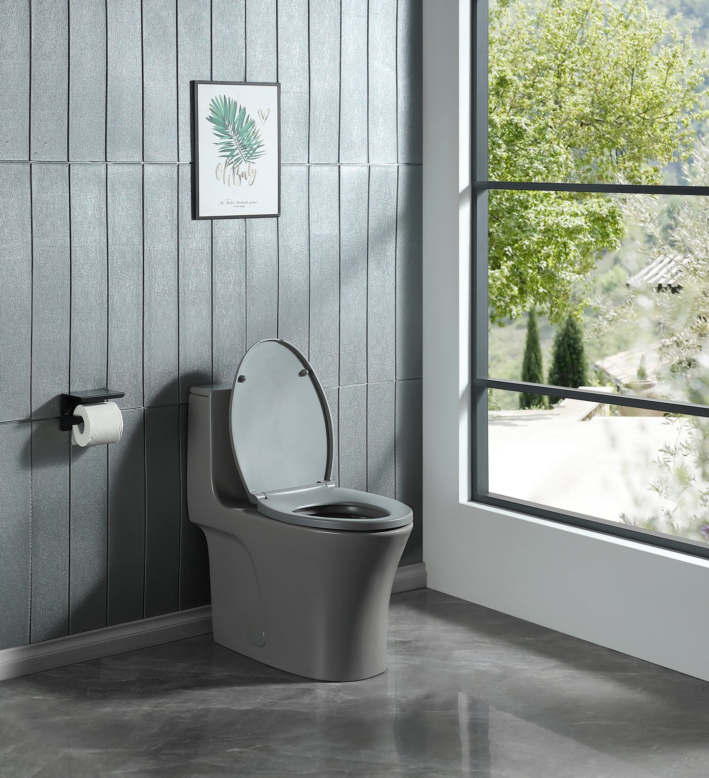 15 5/8 Inch 1.1/1.6 GPF Dual Flush 1-Piece Elongated Toilet with Soft-Close Seat - Light Grey 23T01-LG