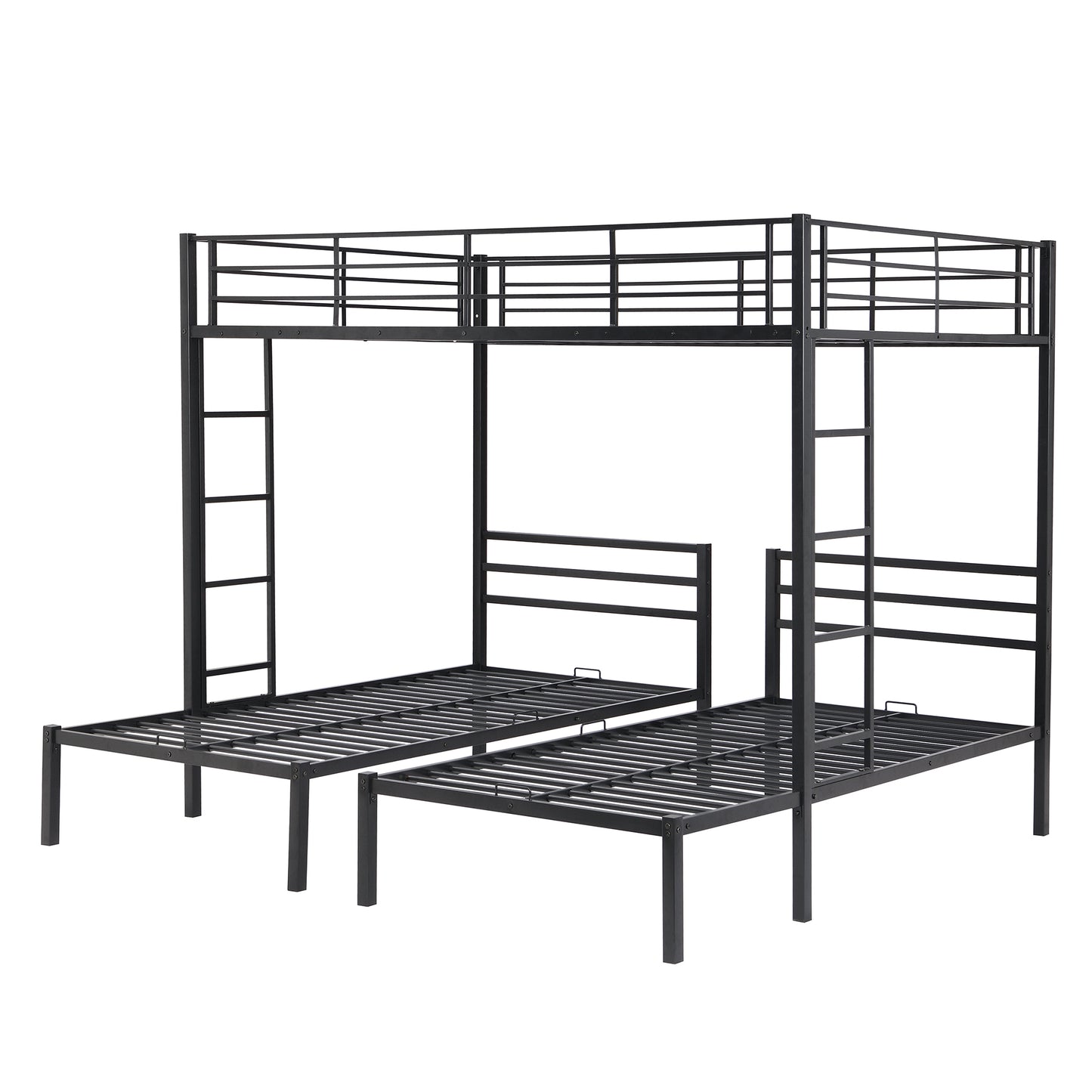 Black Metal Bunk Bed with Built-in Shelf for Twin & Full Size