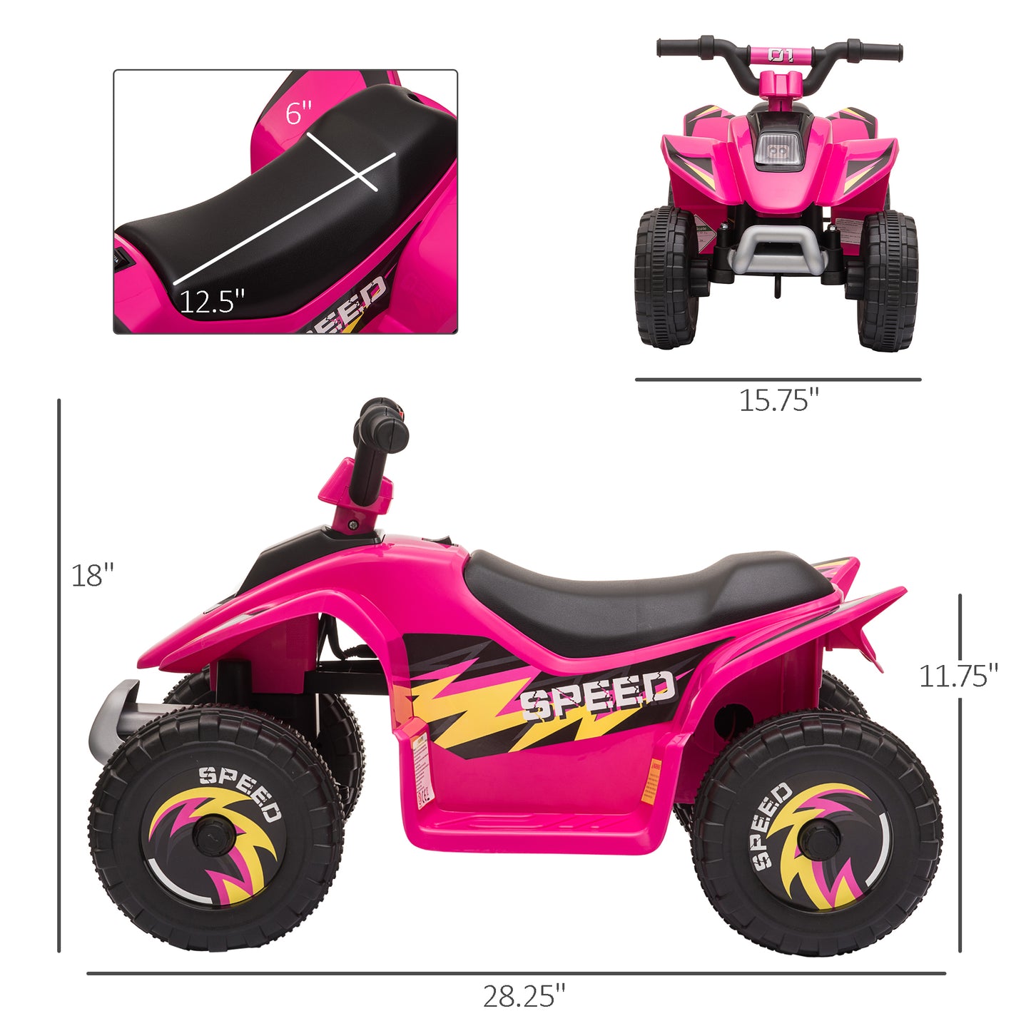 6V Kids ATV 4-Wheeler Ride on Car, Electric Motorized Quad Battery Powered Vehicle with Forward/Reverse Switch for 18-36 Months Old Toddlers, Pink