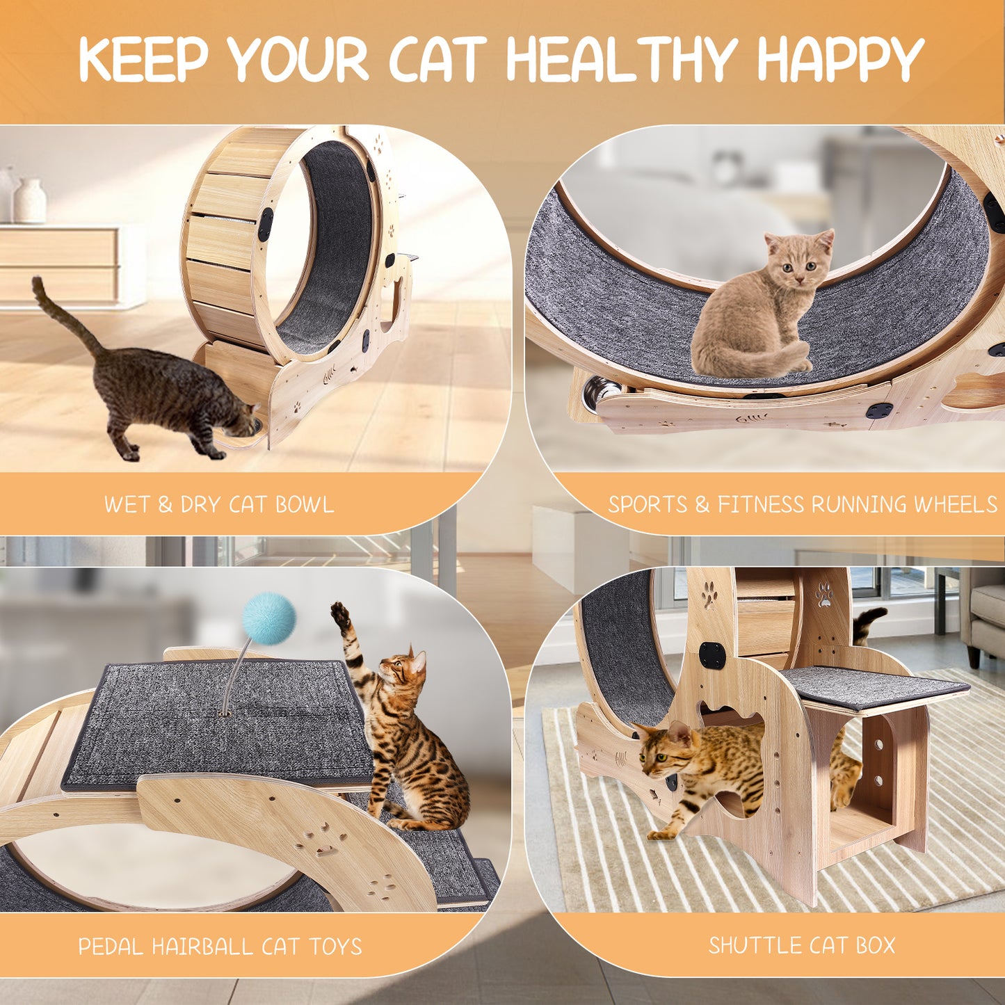 Cat Wheel 4-in-1 Cat Exercise Wheel,Upgraded Cat Wheel Exerciser for Indoor Cats,Large Cat Treadmill,Cat Running Wheel with Silent Wheel,Cat Walking Wheel Cat Furniture Cat Toys