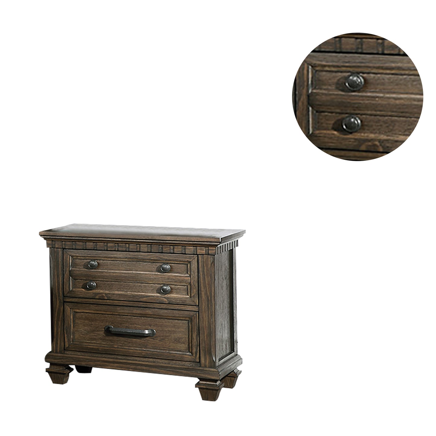 Bling 2-Drawer Wood Nightstand in Rustic Brown Finish