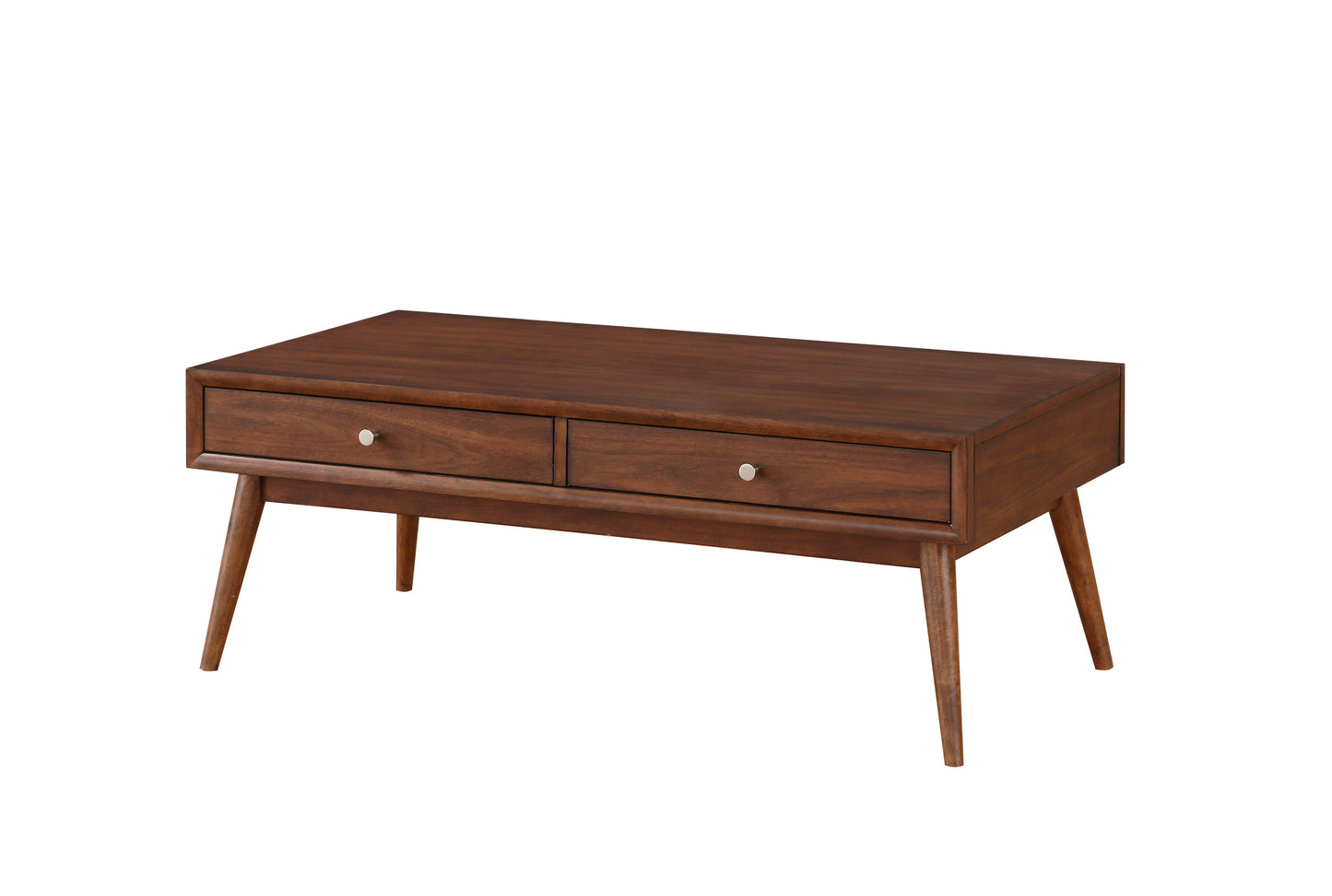 Retro Modern Style Coffee Table with Drawers in Brown Finish Furniture