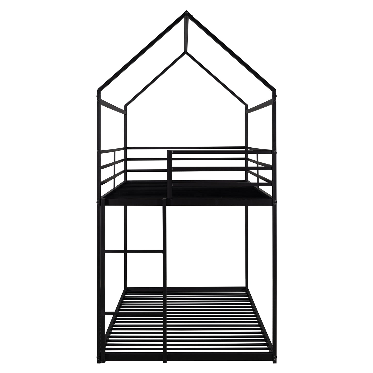 Kids' Twin House Bunk Bed with Ladder in Black