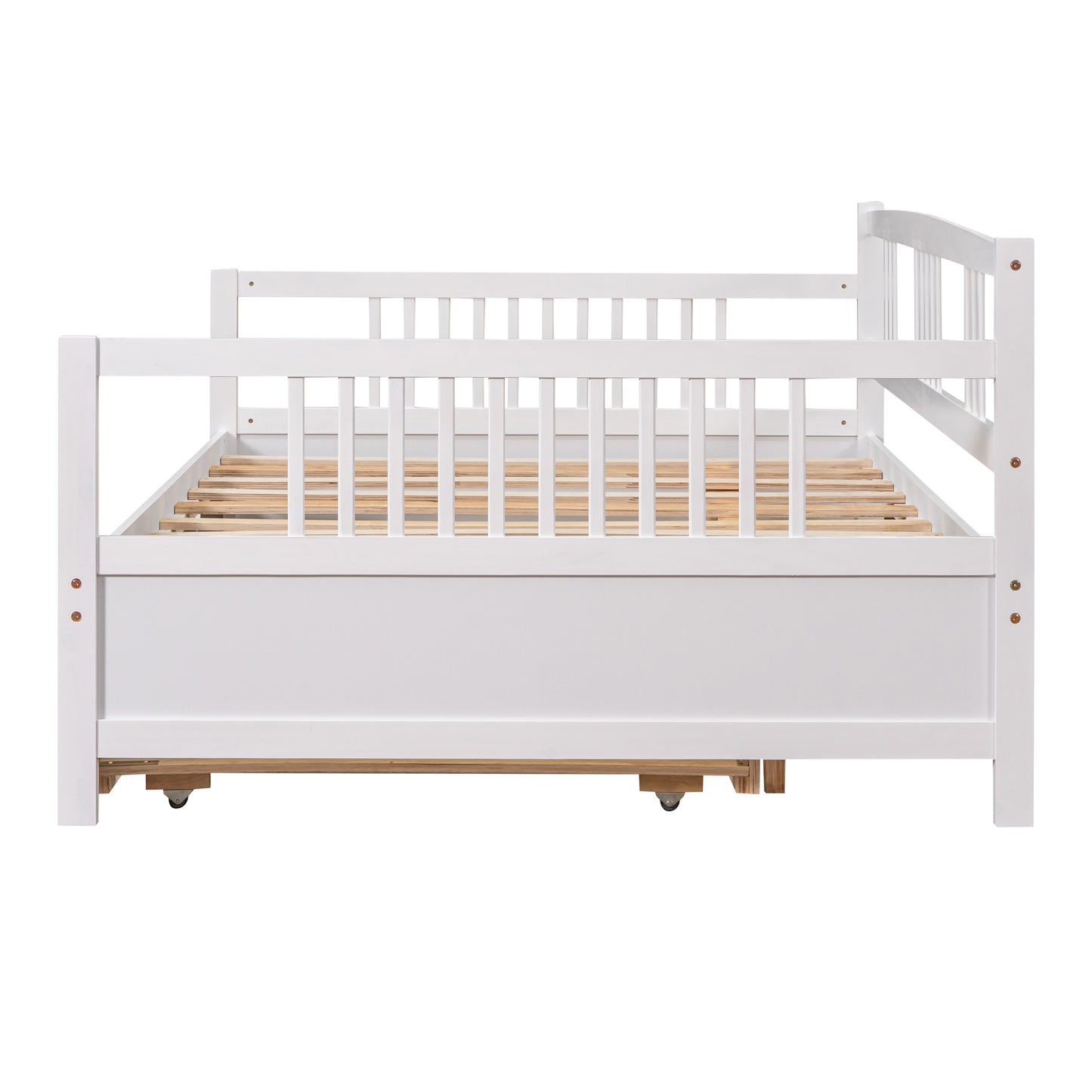 Full Size Daybed Wood Bed with Twin Size Trundle,White