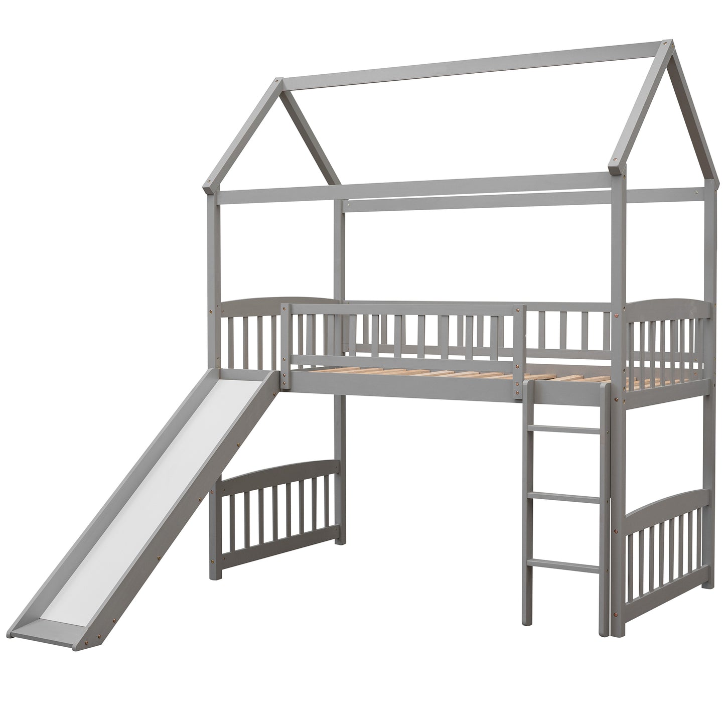 Twin Loft Bed with Slide, House Bed with Slide,White( :LT000212AAE)