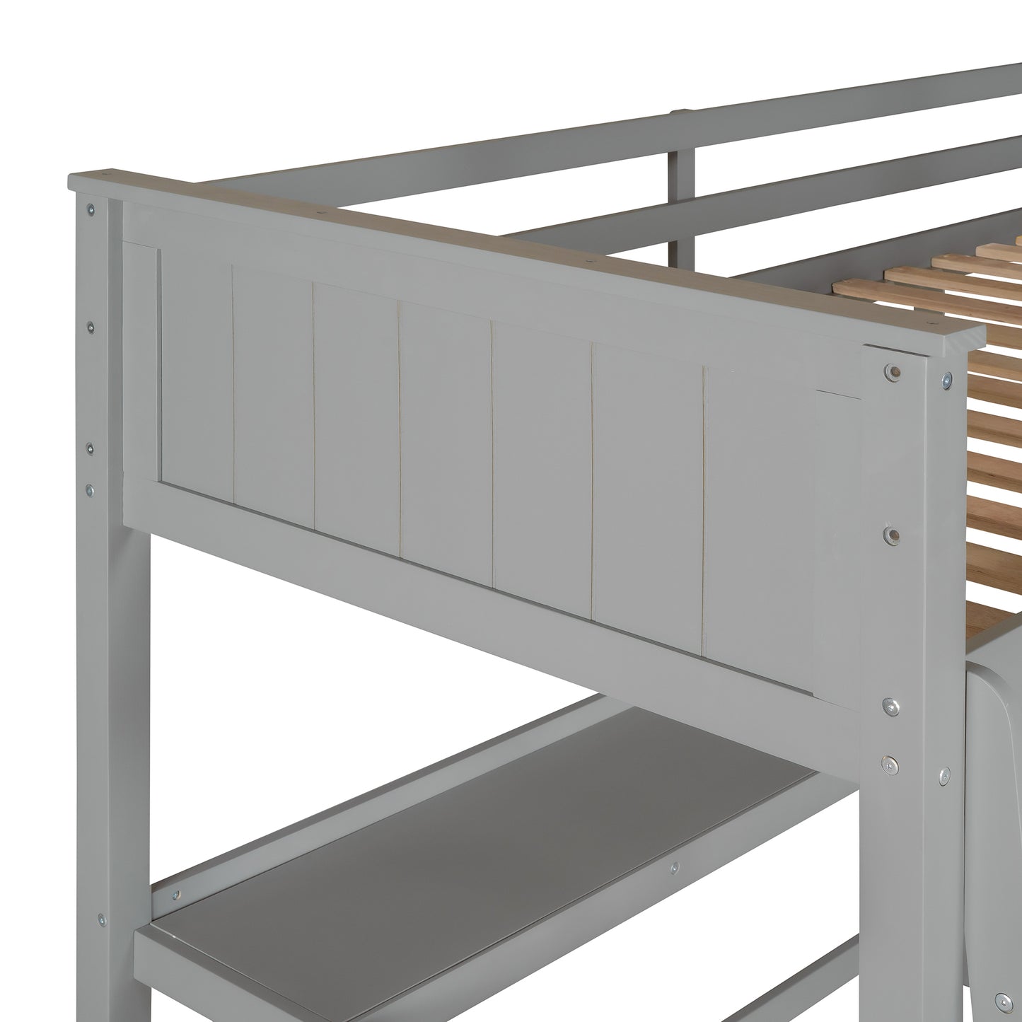 Twin size Loft Bed with Drawers and Desk, Wooden Loft Bed with Shelves - Gray(: LT001530AAE)