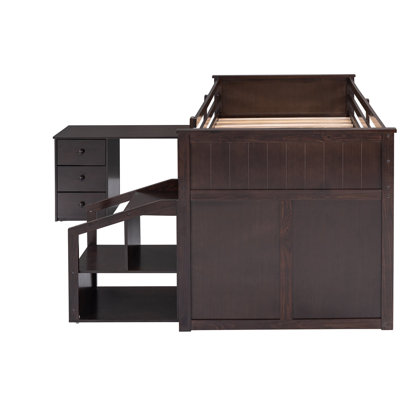 Loft Bed Low Study Twin Size Loft Bed With Storage Steps and Portable,Desk,Espresso(: LT000101AAP)