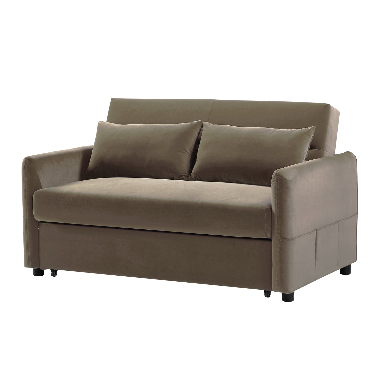 Light Brown Velvet Convertible Love Seat Sofa