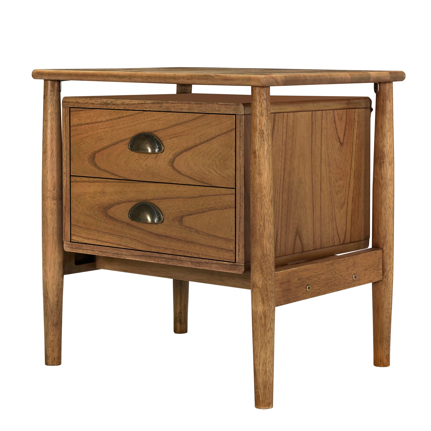 Mid Century Modern Wood 2-Drawer Nightstand for Bedroom,Living Room,Rubberwood