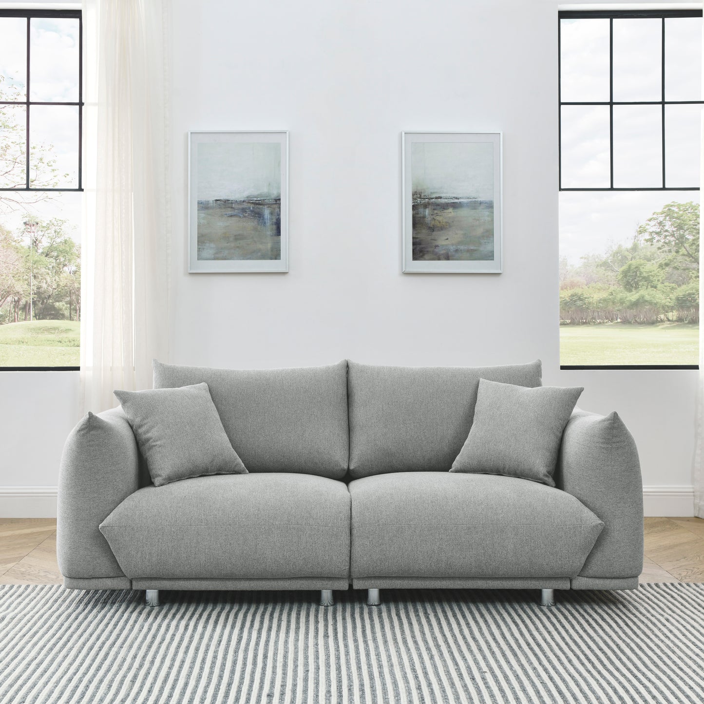 78.8'' Contemporary Sofa with Solid Wood Frame, Metal Legs, and 2 Pillows