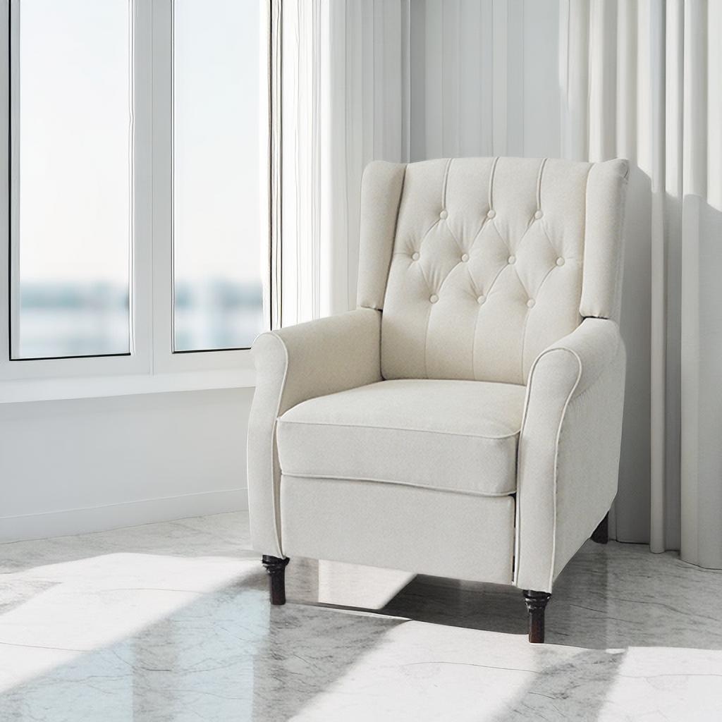 Beige Fabric Recliner Armchair with Adjustable Back and Padded Cushion