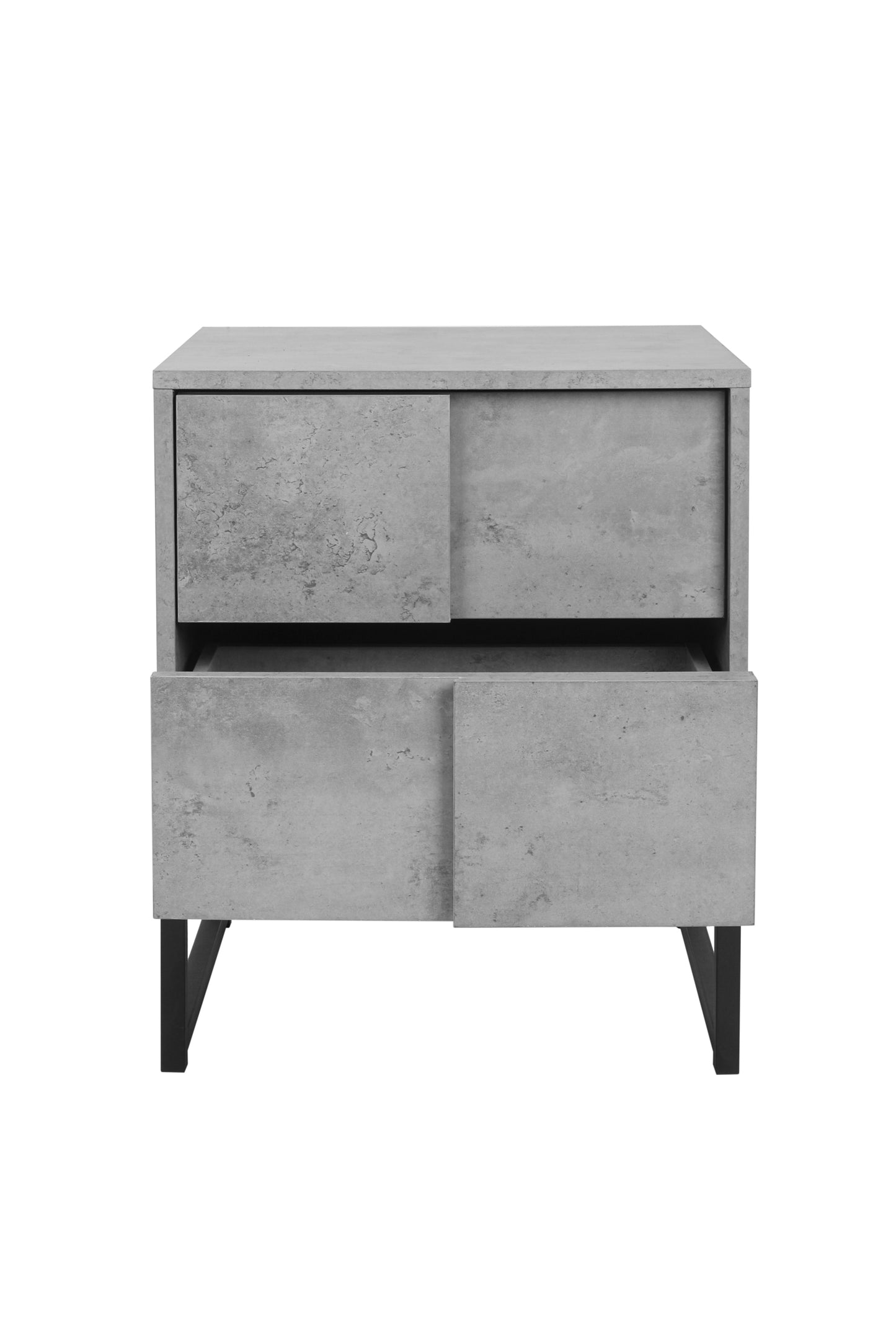 Set of 2, 2 Drawer Nightstand, Geometric Elements, Cement Grey, for Bedroom, Living Room and Study