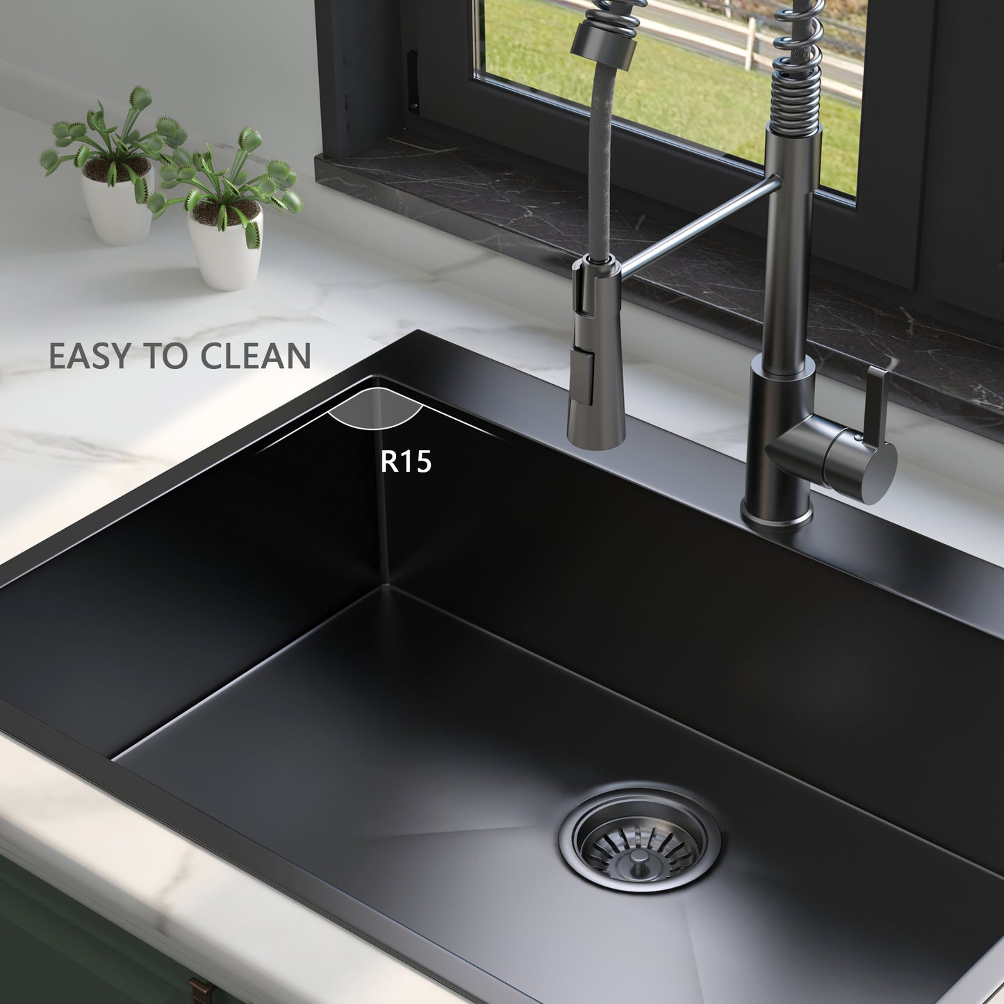 Gunmetal Black Stainless Steel Kitchen Sink With Faucet - Single Bowl 30x22Inch Topmount