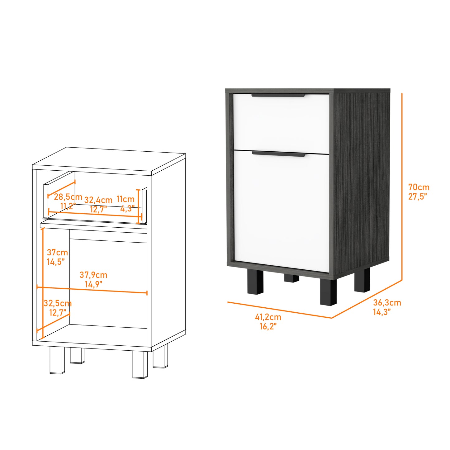 Osbourne 1-Drawer Nightstand Smokey Oak and White