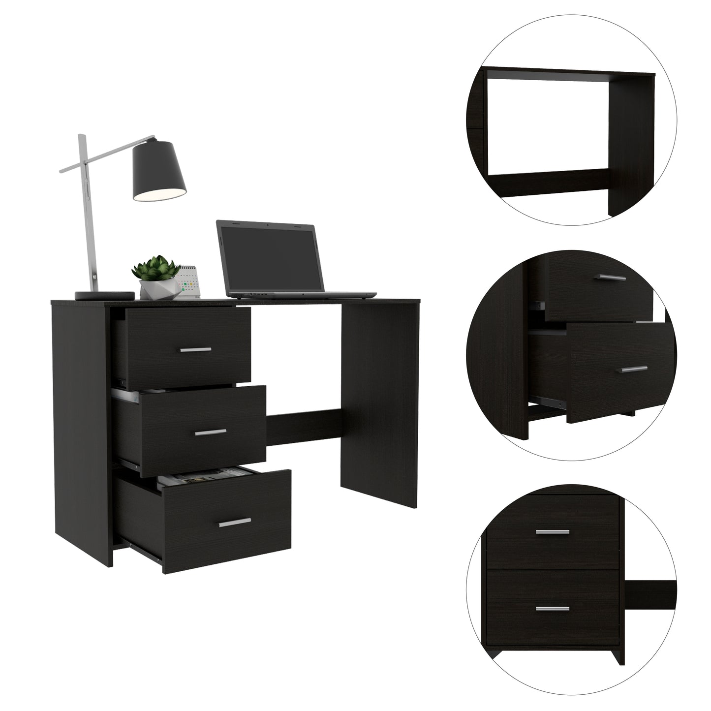 Elegant Writing Desk with Three Drawers in Classic Black