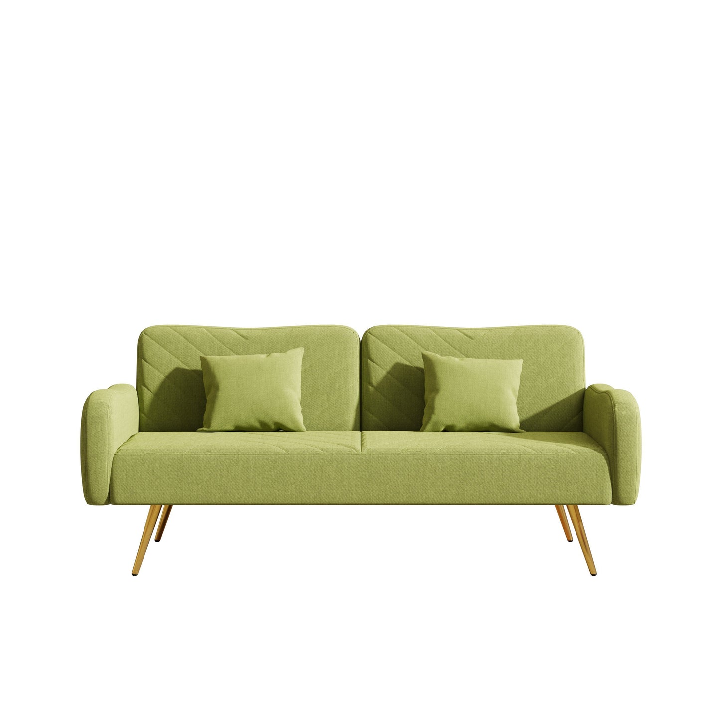 70.47 Green Fabric Double Sofa with Adjustable Split Backrest and Two Throw Pillows