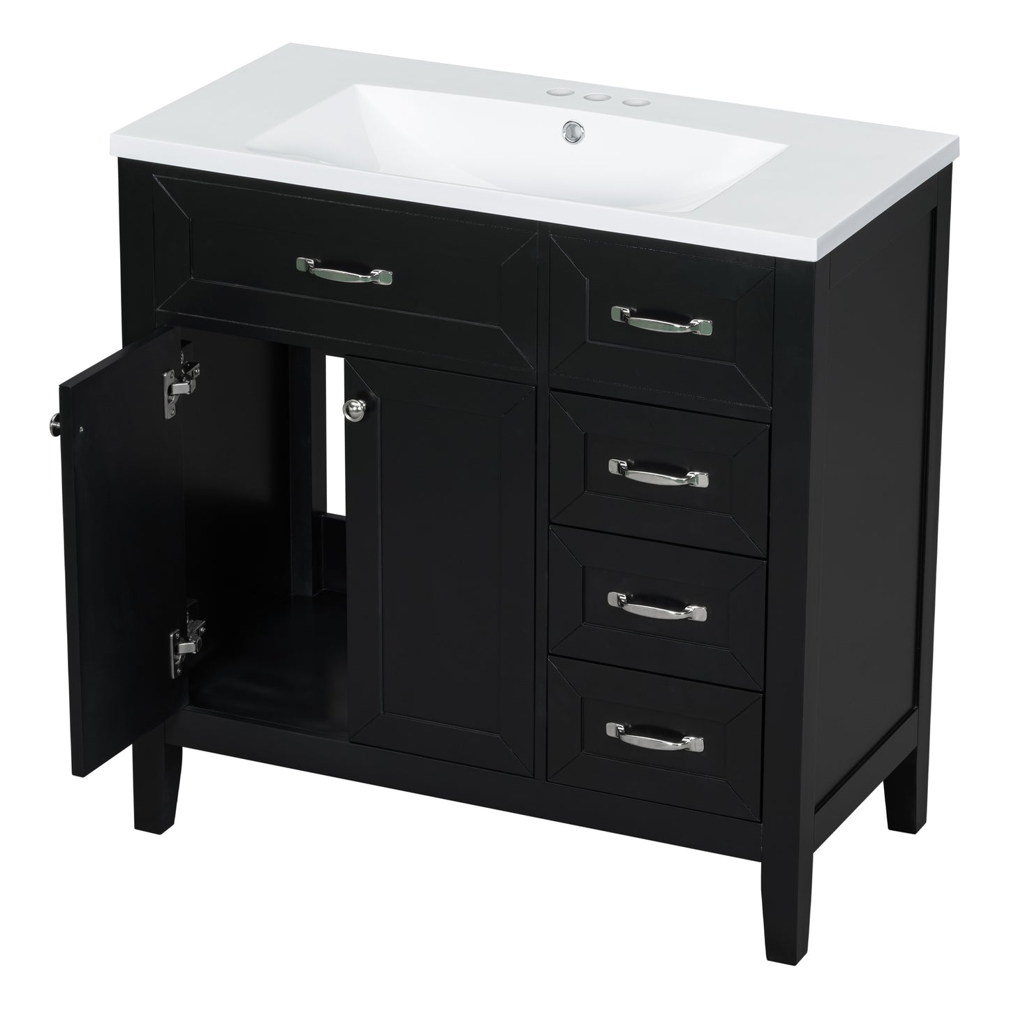 36" Bathroom Vanity with Sink Combo, Black Bathroom Cabinet with Drawers, Solid Frame and MDF Board