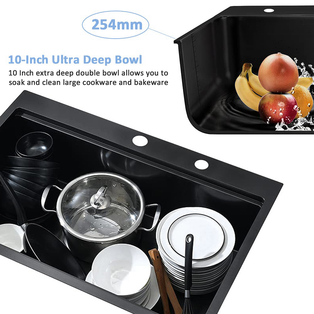 33-inch Stainless Steel Drop-In Kitchen Sink with Integrated Ledge & Accessories