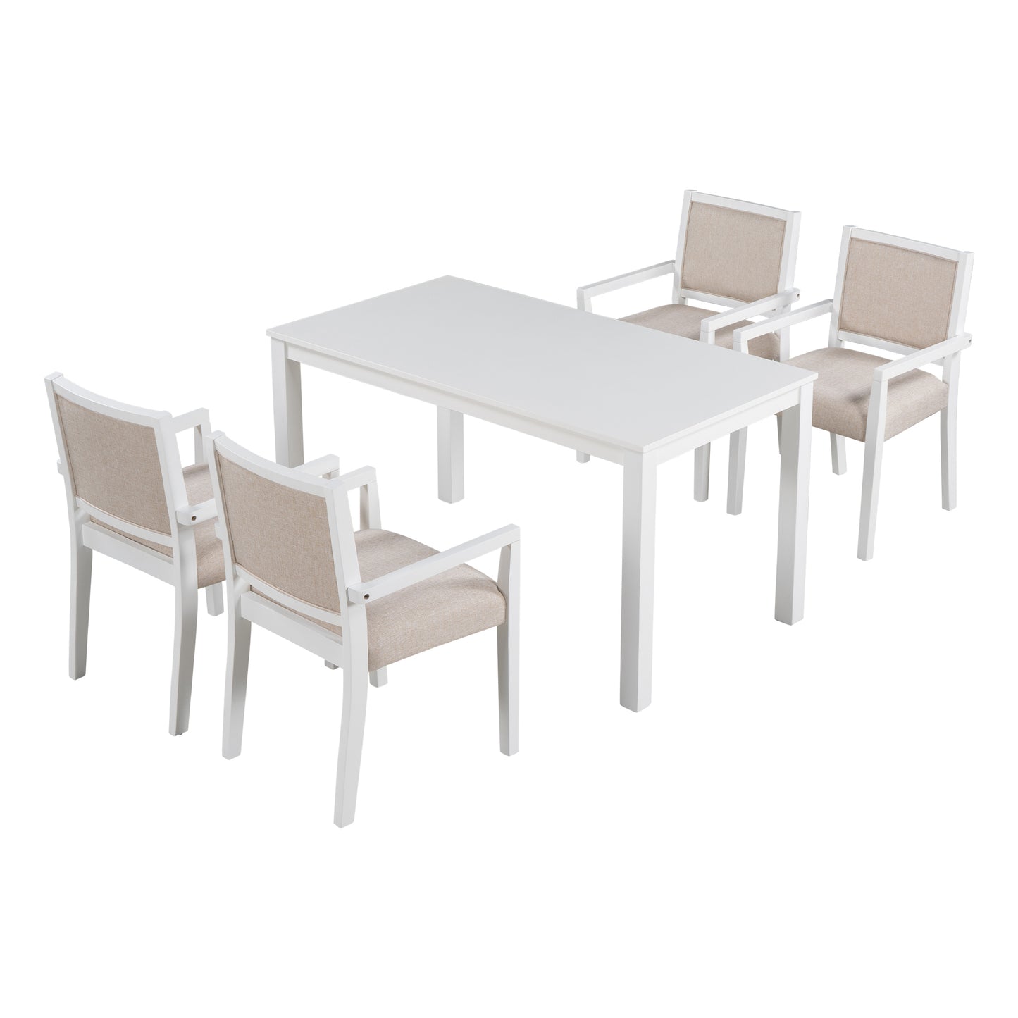 Wood 5-Piece Dining Table Set with 4 Arm Upholstered Dining Chairs,Beige