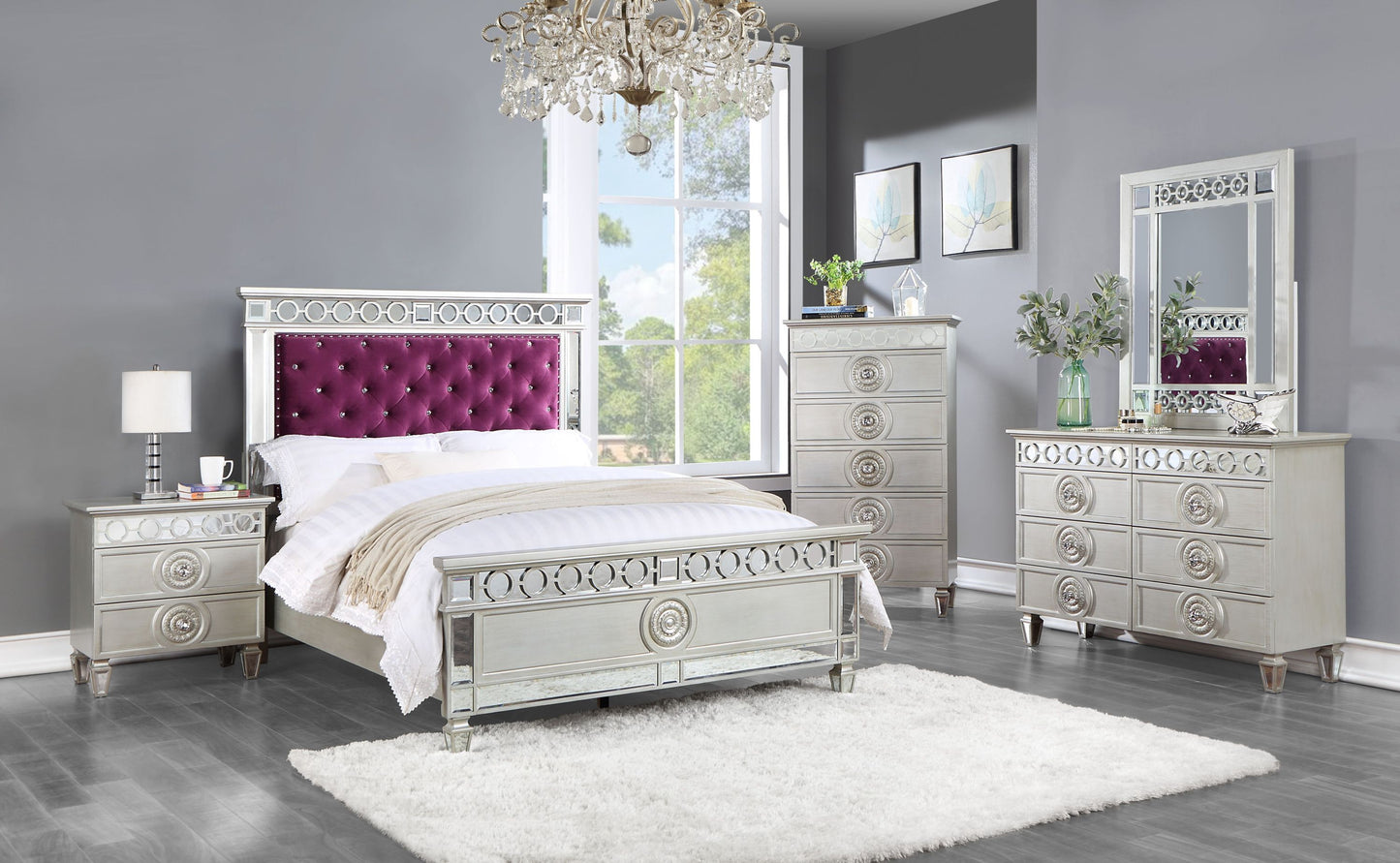 Varian Nightstand, Silver & Mirrored Finish BD01280