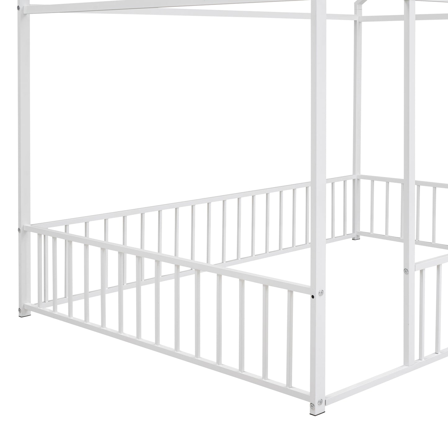 Full Size Metal Bed House Bed Frame with Fence, for Kids, Teens, Girls, Boys,White