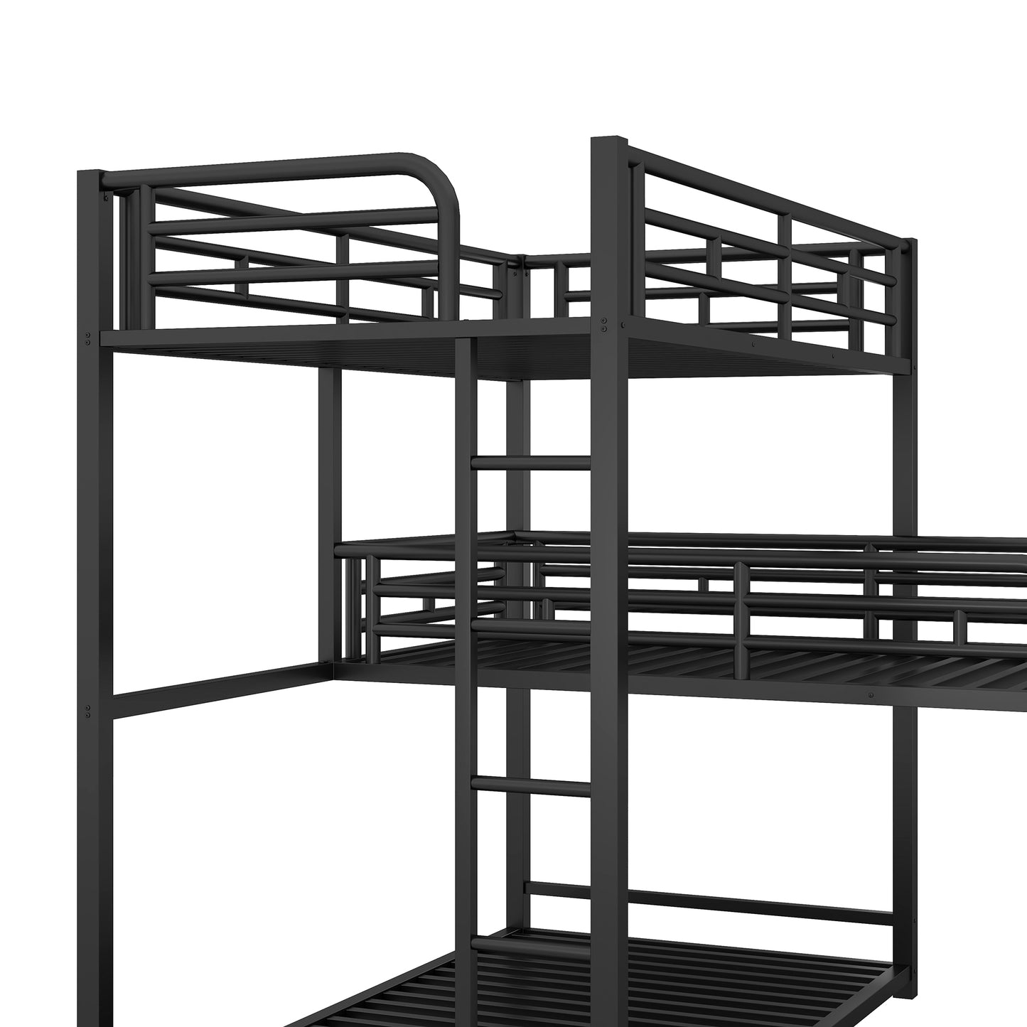 Black Metal Triple Bunk Bed with Desk and L-shaped Design