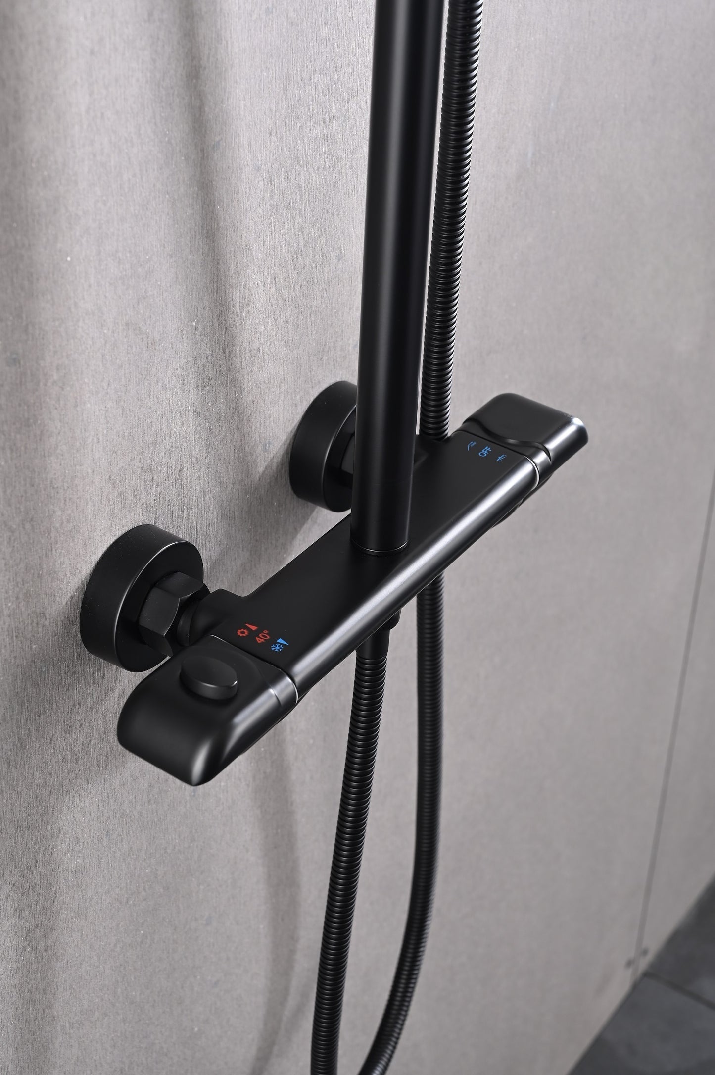 Thermostatic Matte Black Shower System with Dual Function Rainfall Shower Head