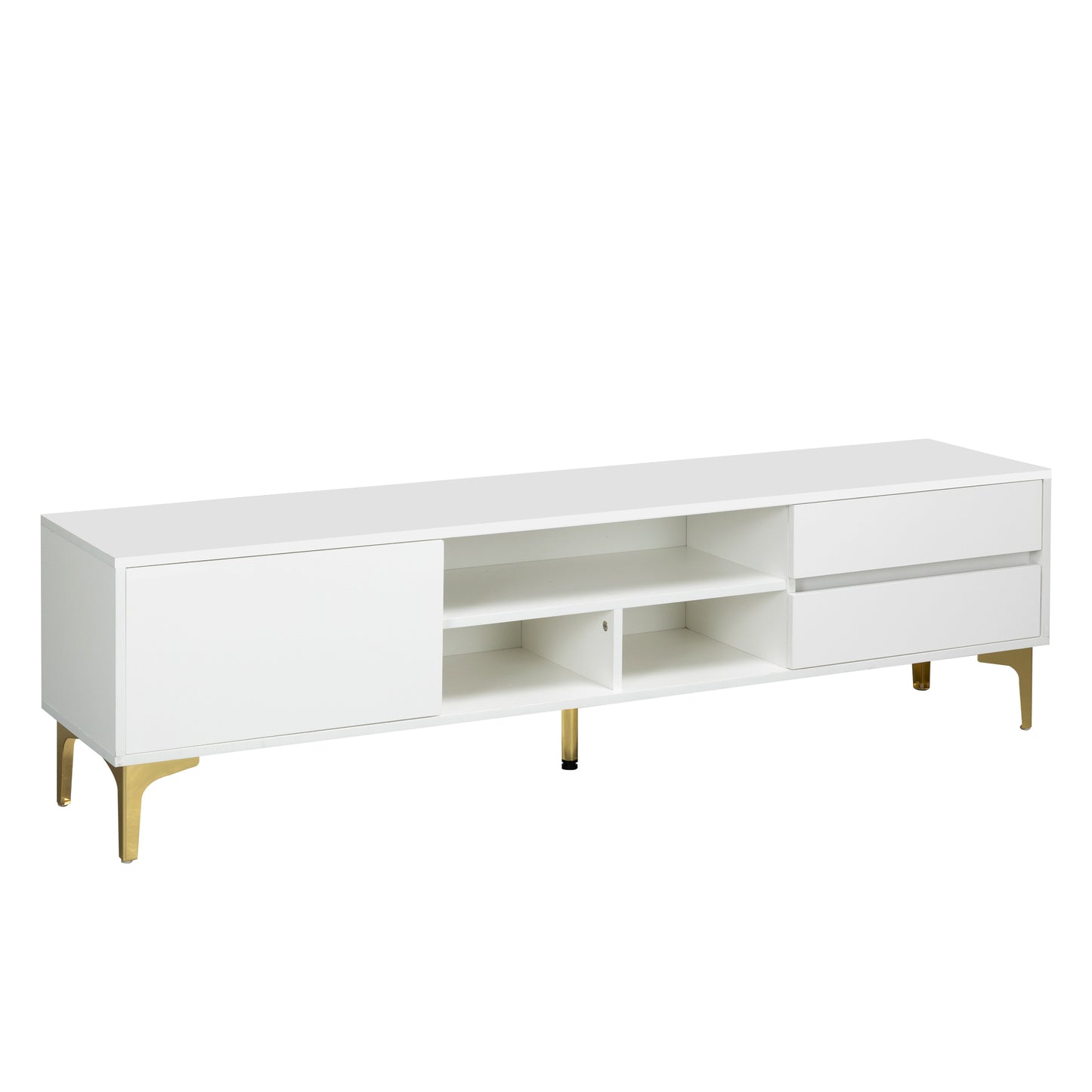 Modern White TV Console with LED Lights and Gold Metal Legs