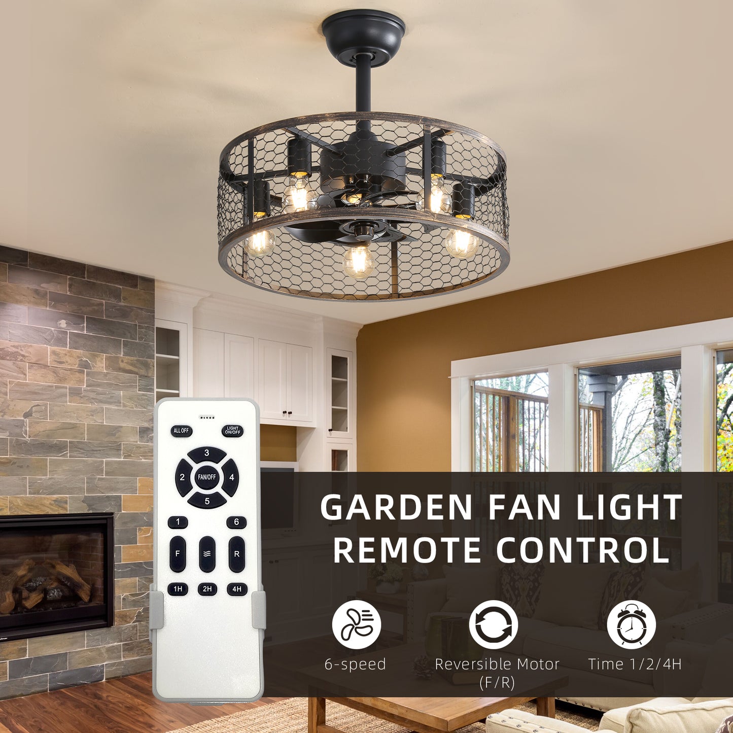 Ceiling Fan with Remote Control and Reversible DC Motor