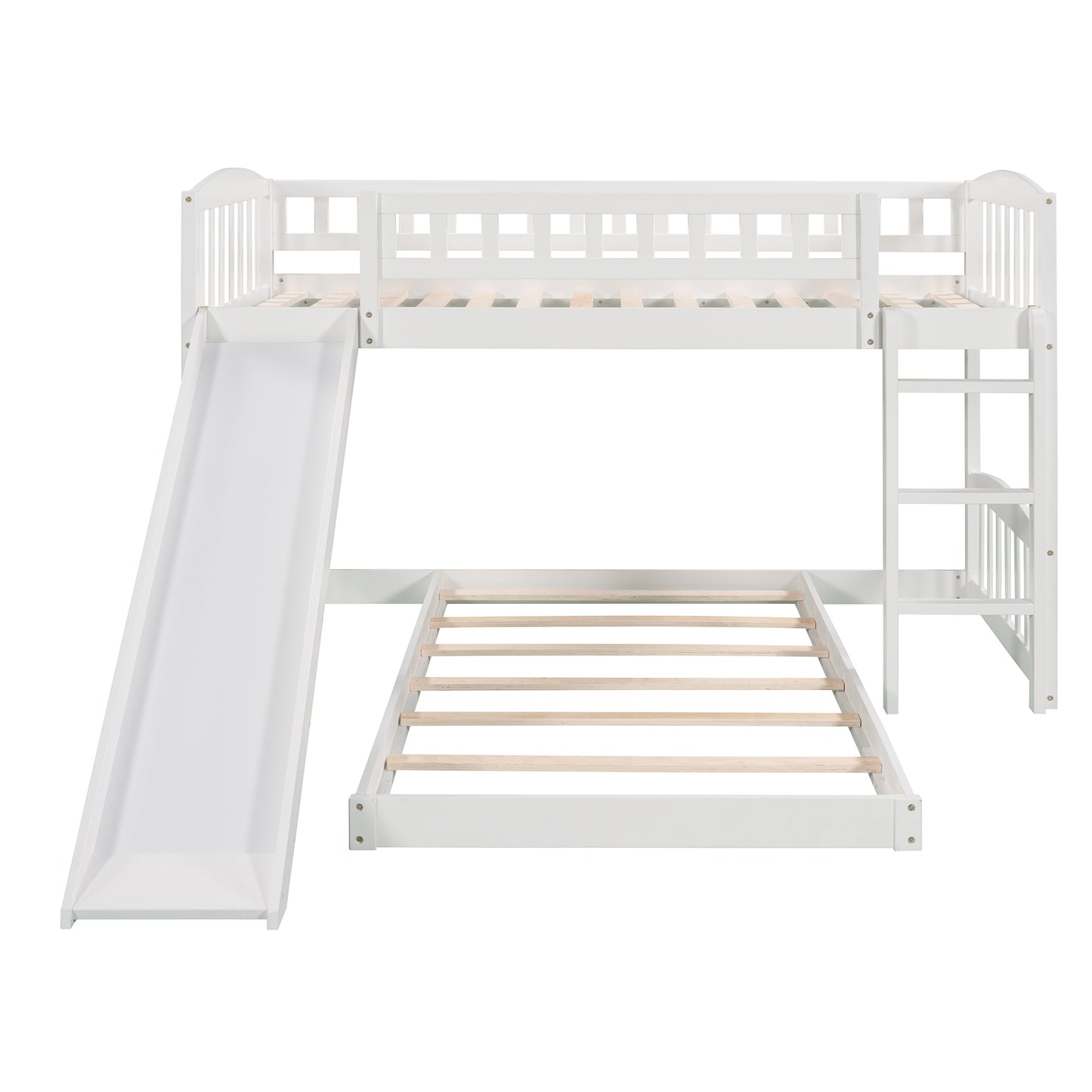 White Twin Bunk Bed with Slide, Ladder, and Space-Saving Design