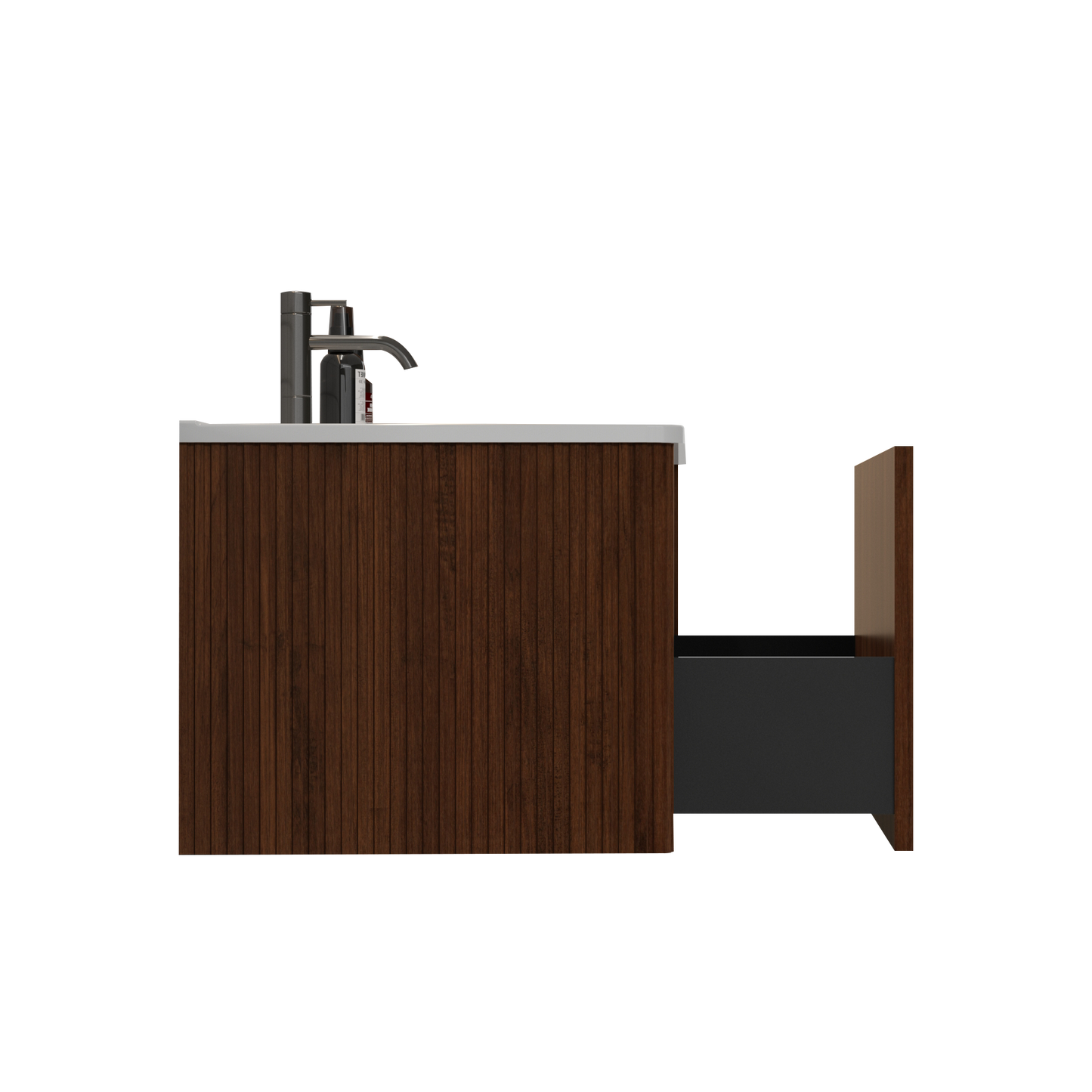 U047-Etna30W-305 Etna 30" Striped Walnut Bathroom Vanity with White Ceramic Sink, Wall Mounted Floating Bathroom Vanity for Modern Bathroom, One-Piece White Basin without Drain and Faucet