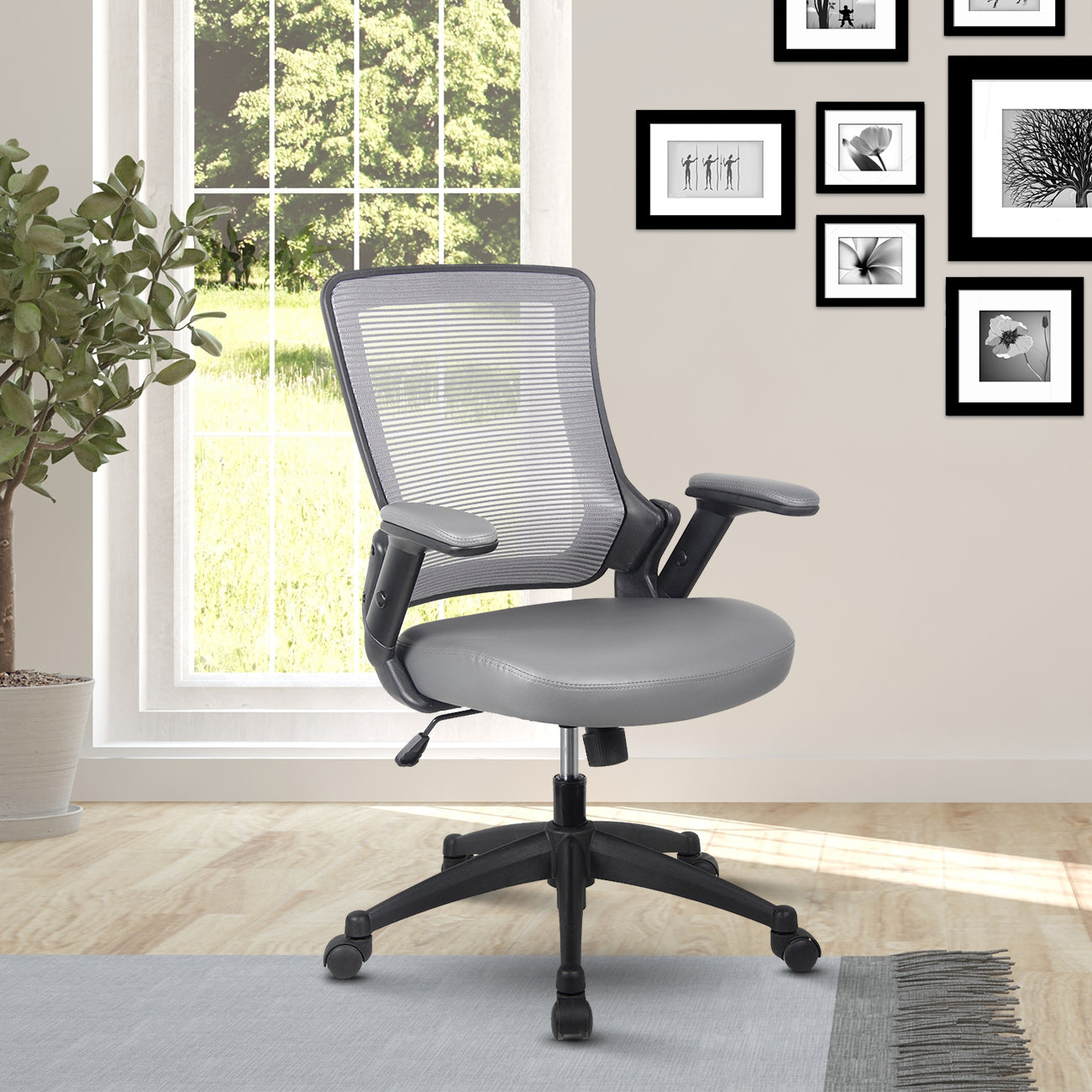 Mid-Back Mesh Task Office Chair with Height Adjustable Arms, Grey