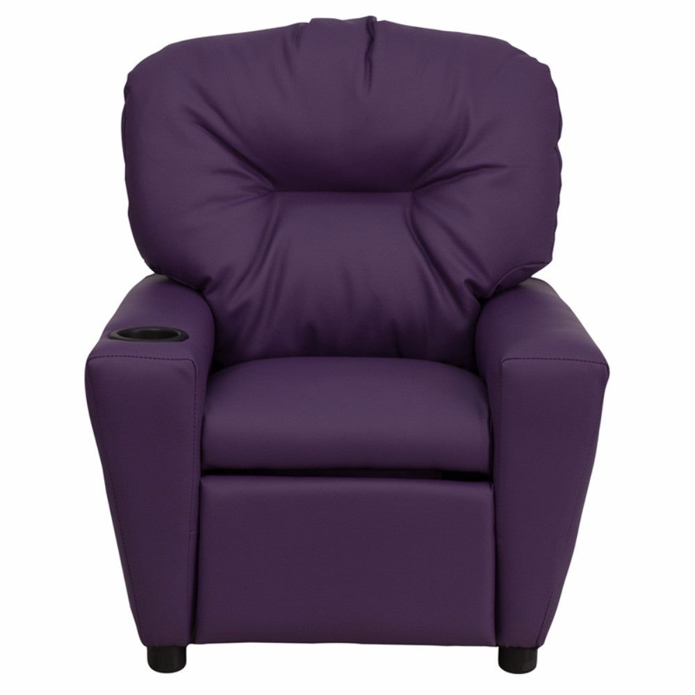 Contemporary Children's Purple Vinyl Recliner with Cup Holder