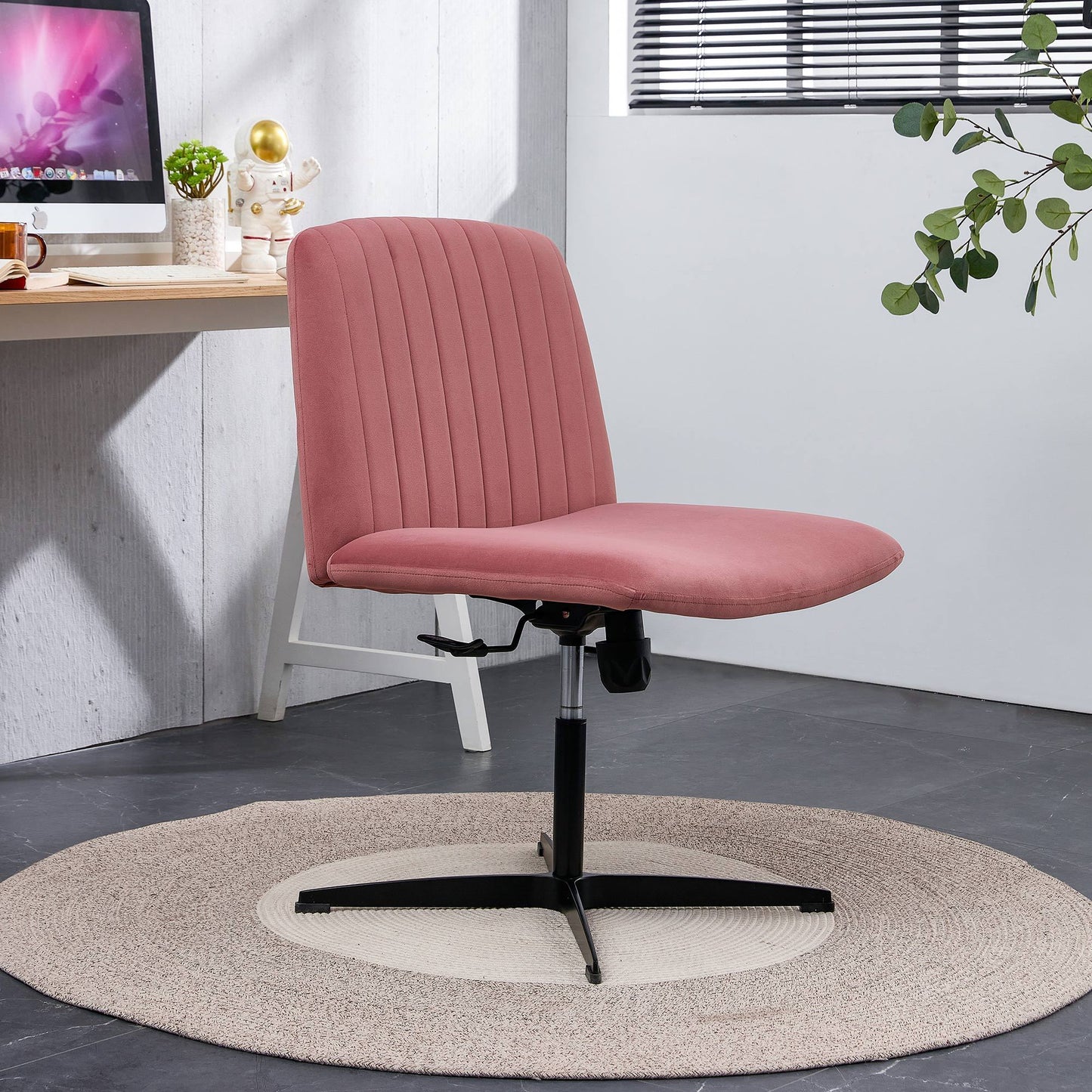 Pink Velvet Material. Home Computer Chair Office Chair Adjustable 360 °Swivel Cushion Chair With Black Foot Swivel Chair Makeup Chair Study Desk Chair. No WheelsW115167384