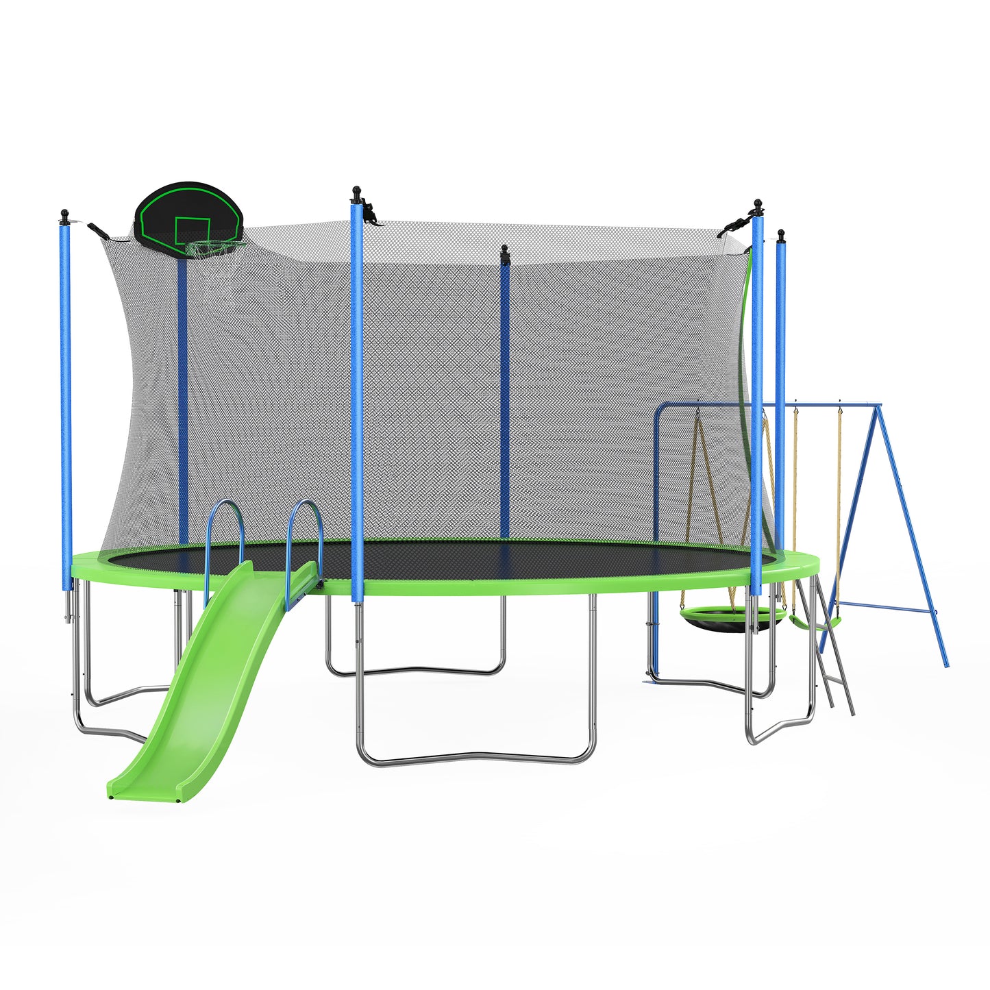 12FT Trampoline with Slide and Swings, ASTM Approved Large Recreational Trampoline with Basketball Hoop and Ladder,Outdoor Backyard Trampoline with Net, Capacity for Kids and Adults