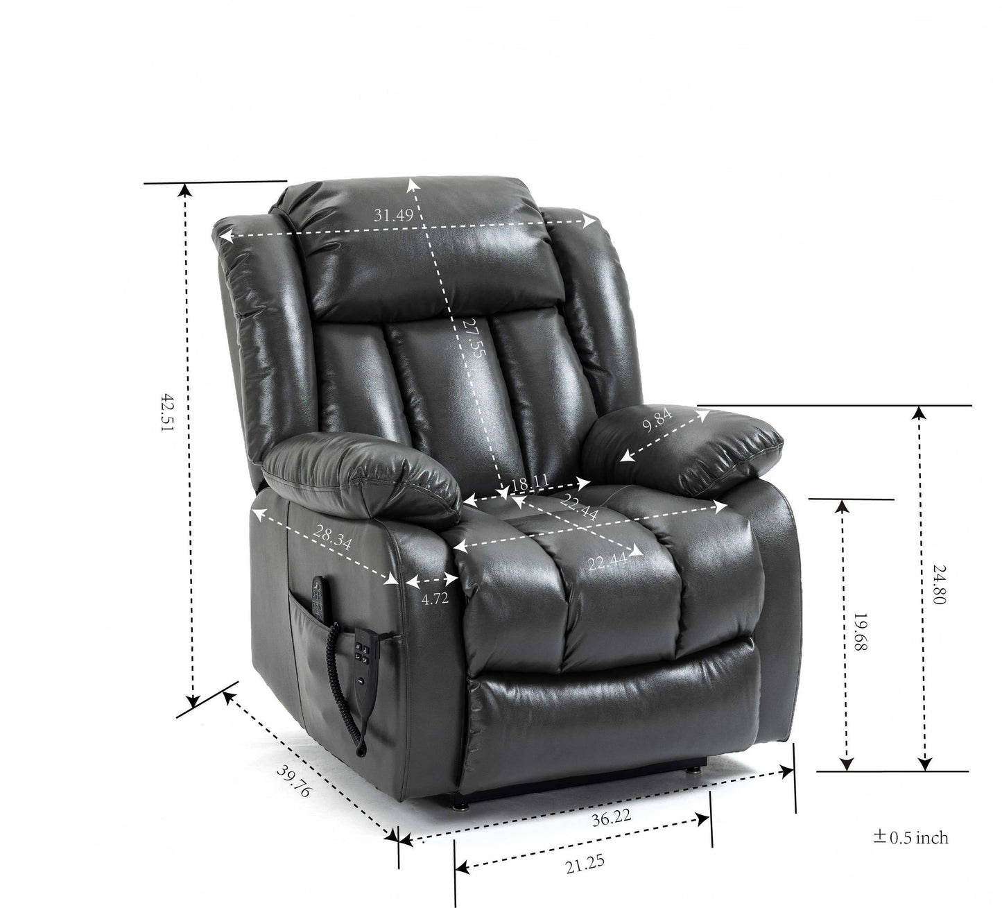 Grey Faux Leather Power Lift Recliner Chair with Massage and Heating