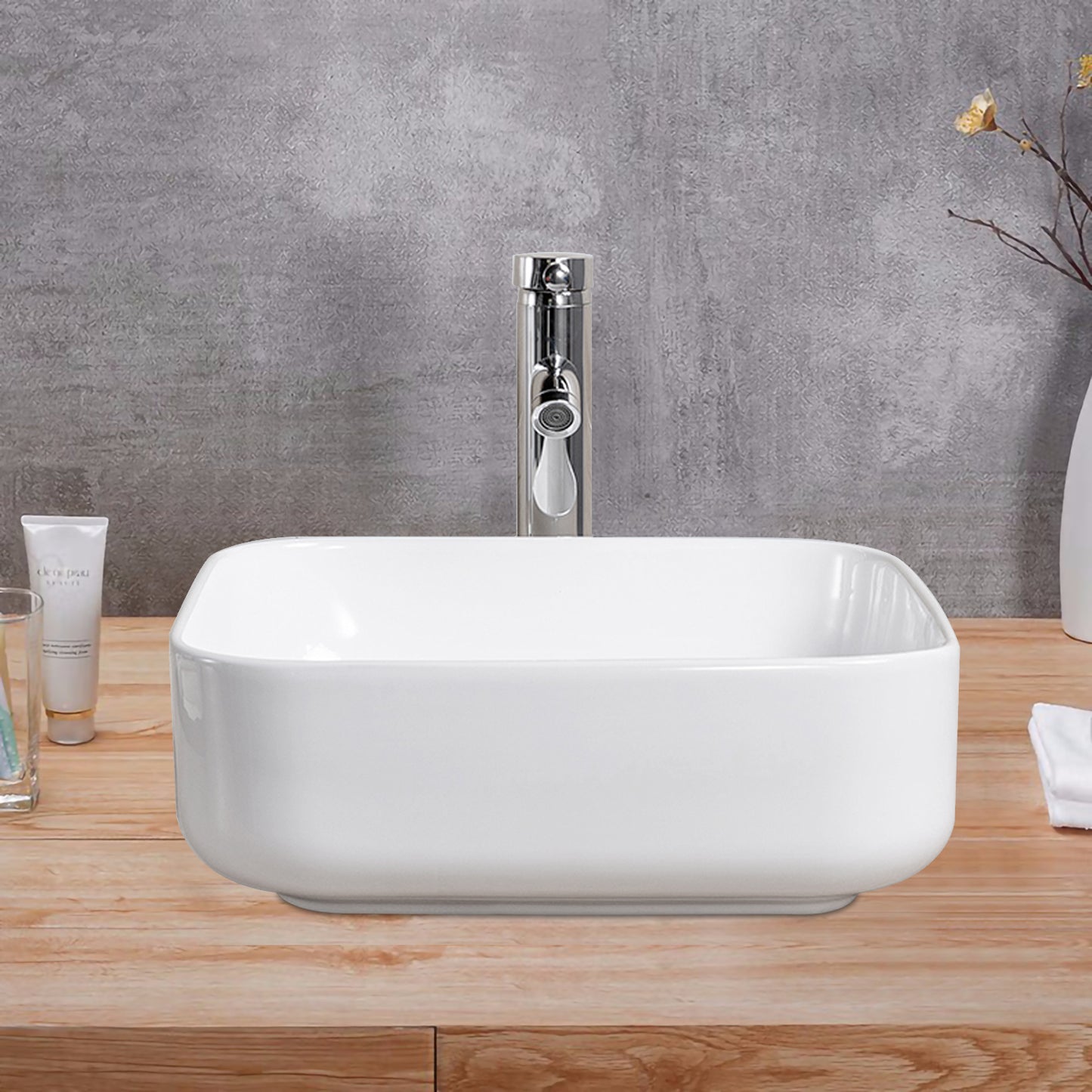 Vessel  Bathroom Sink Basin in White Ceramic