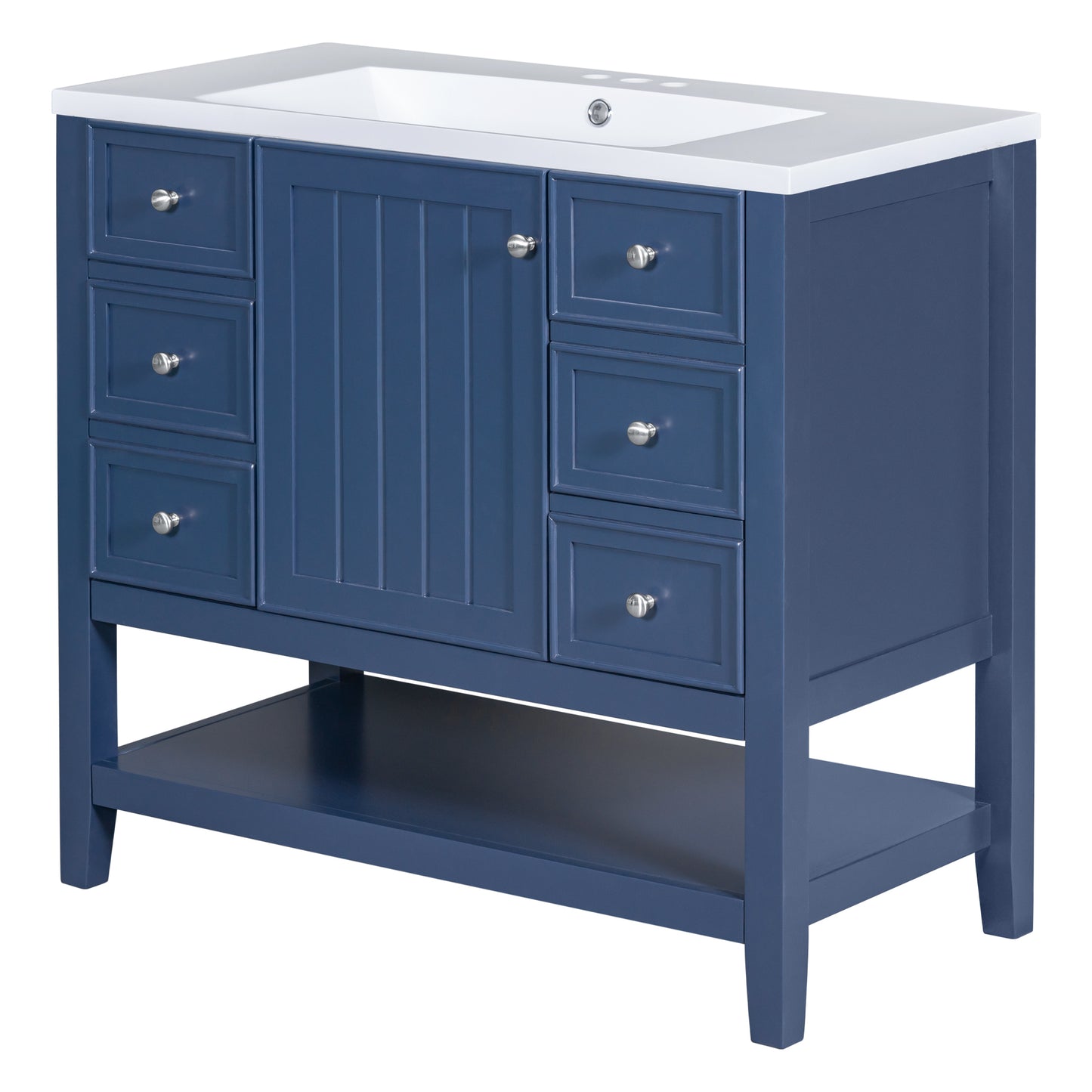 36" Bathroom Vanity with Sink Combo, One Cabinet and Three Drawers, Solid Wood and MDF Board, Blue