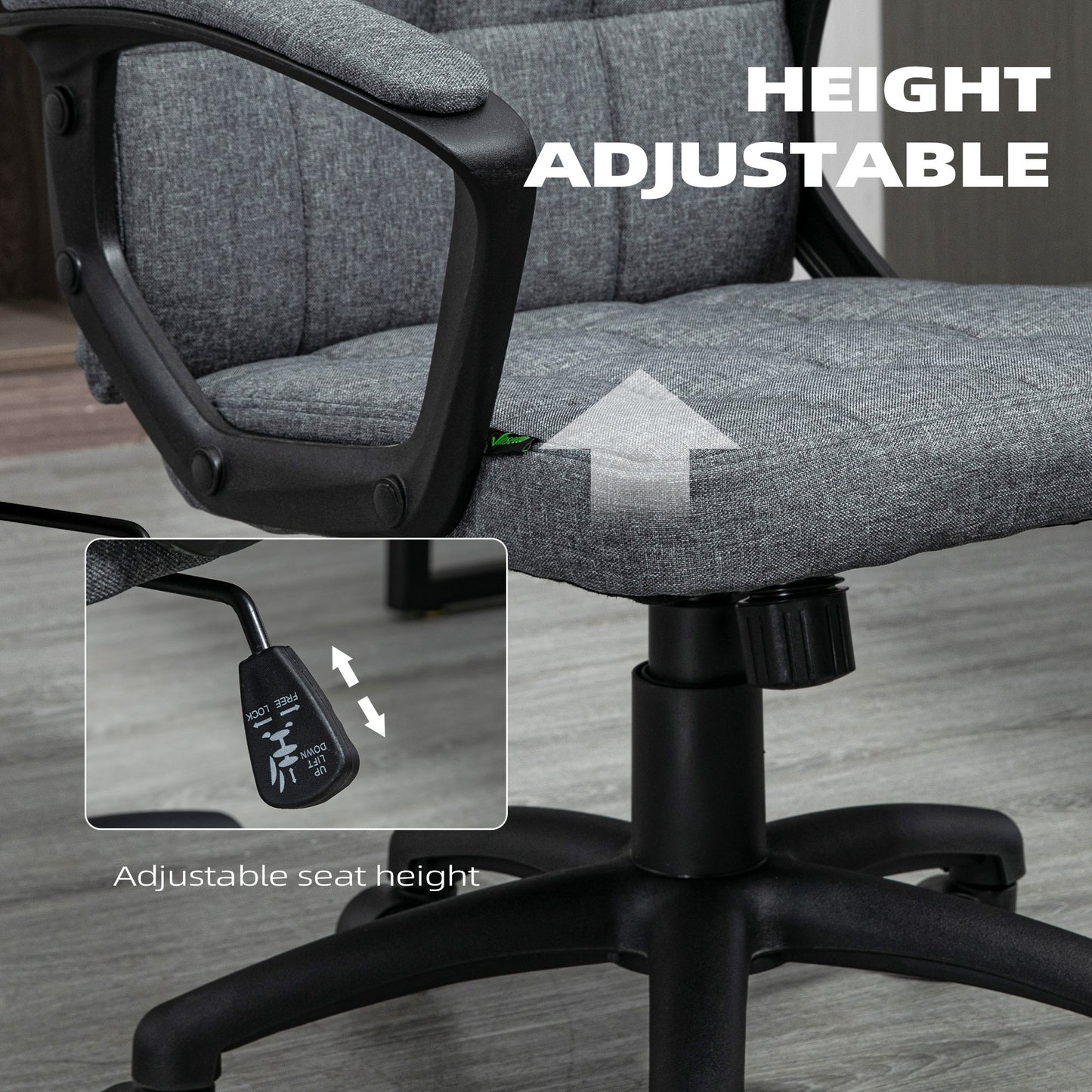 Vinsetto Fabric Office Chair, Computer Desk Chair, Swivel Task Chair with Arms, Adjustable Height, Swivel Wheels, Mid Back, Charcoal Gray