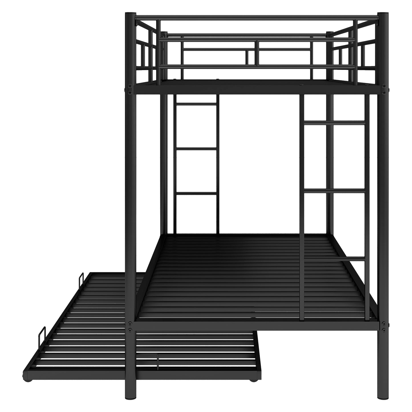 Twin Bunk Bed with Trundle - Space-Saving Black Design