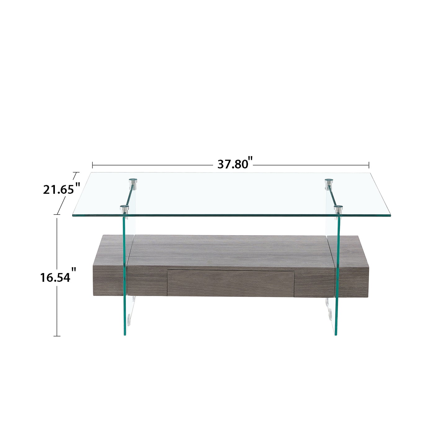 Modern Gray and Transparent Tempered Glass Coffee Table with Storage功能 and Non-Slip Legs