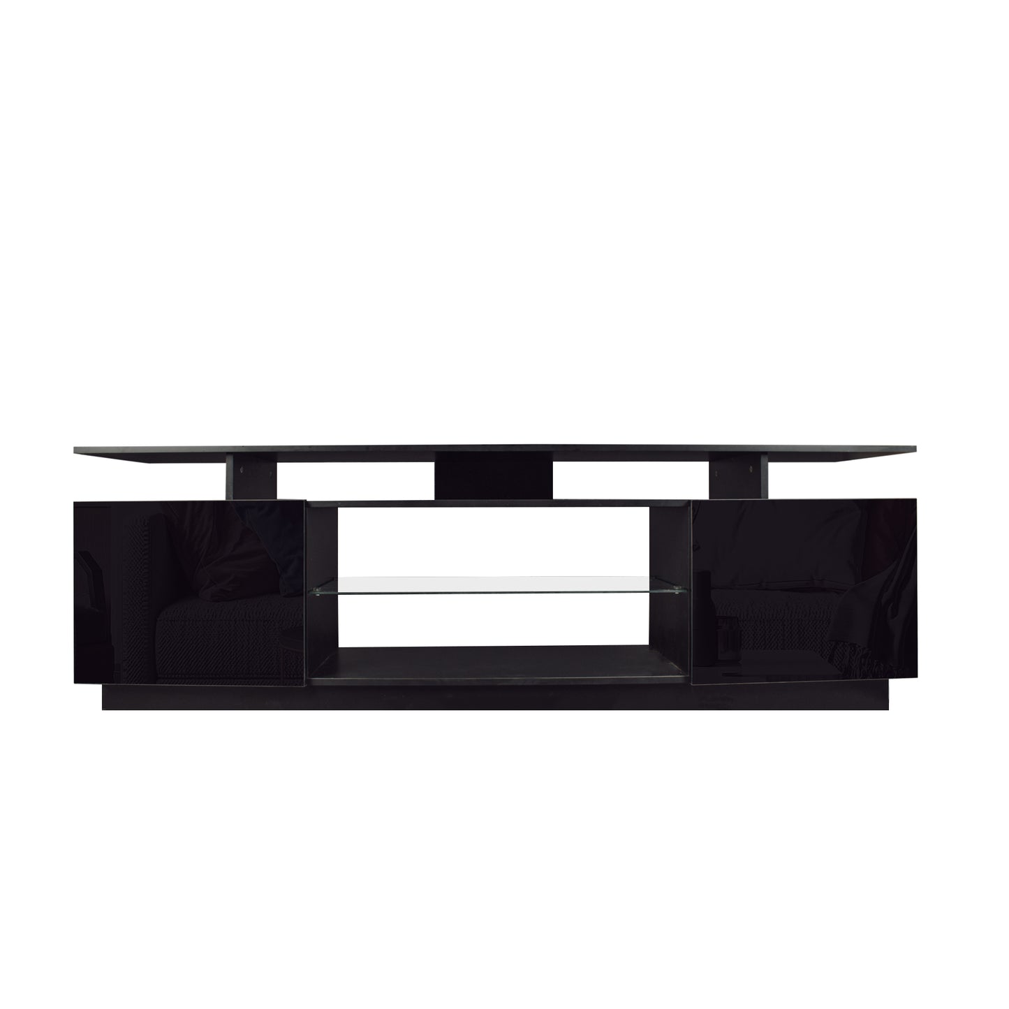 Black LED TV Stand with Storage Cabinets for 80 Inch TV - Modern Entertainment Center